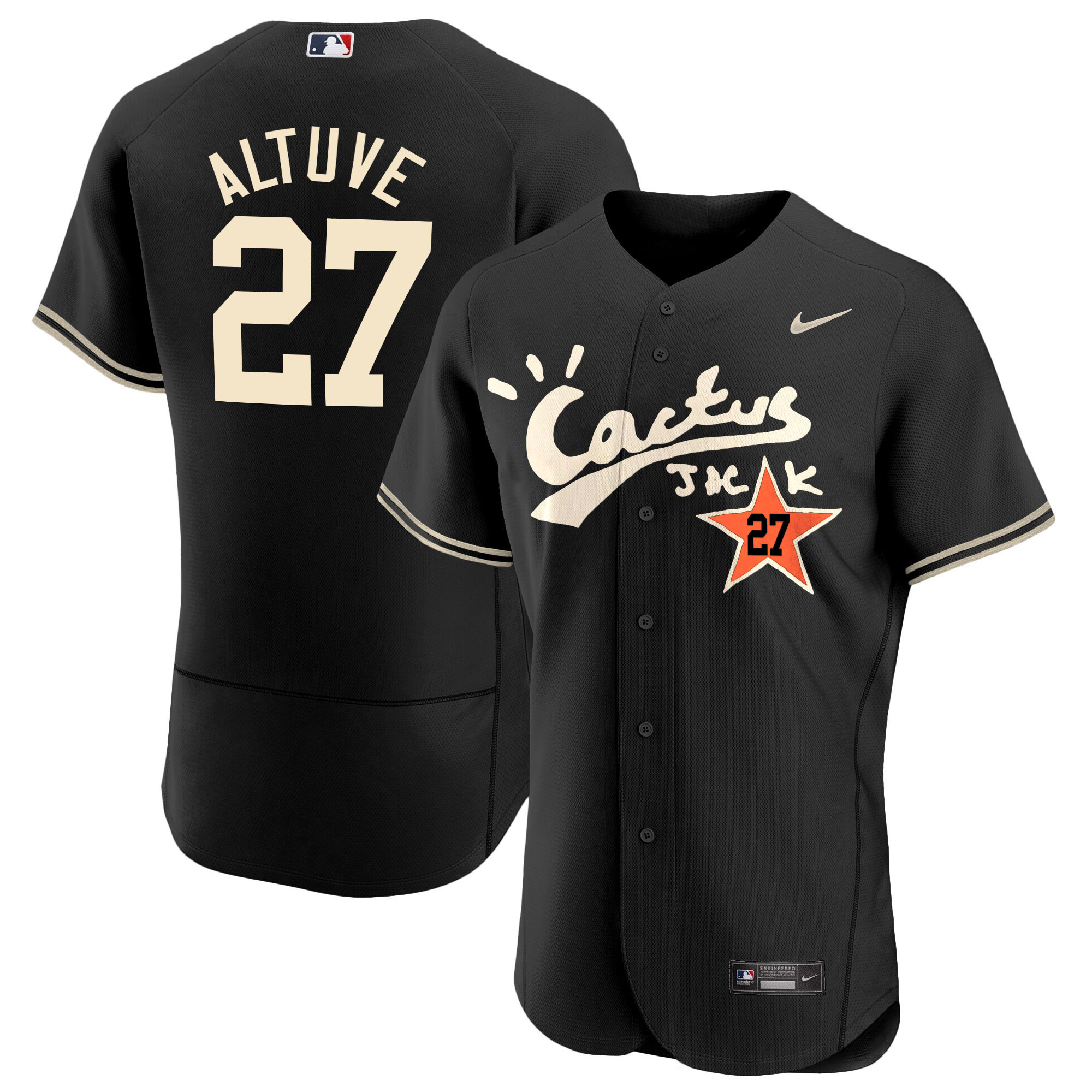 José Altuve Men's Houston Astros Cactus Jack Flex Base V2 Black Jersey - All Stitched