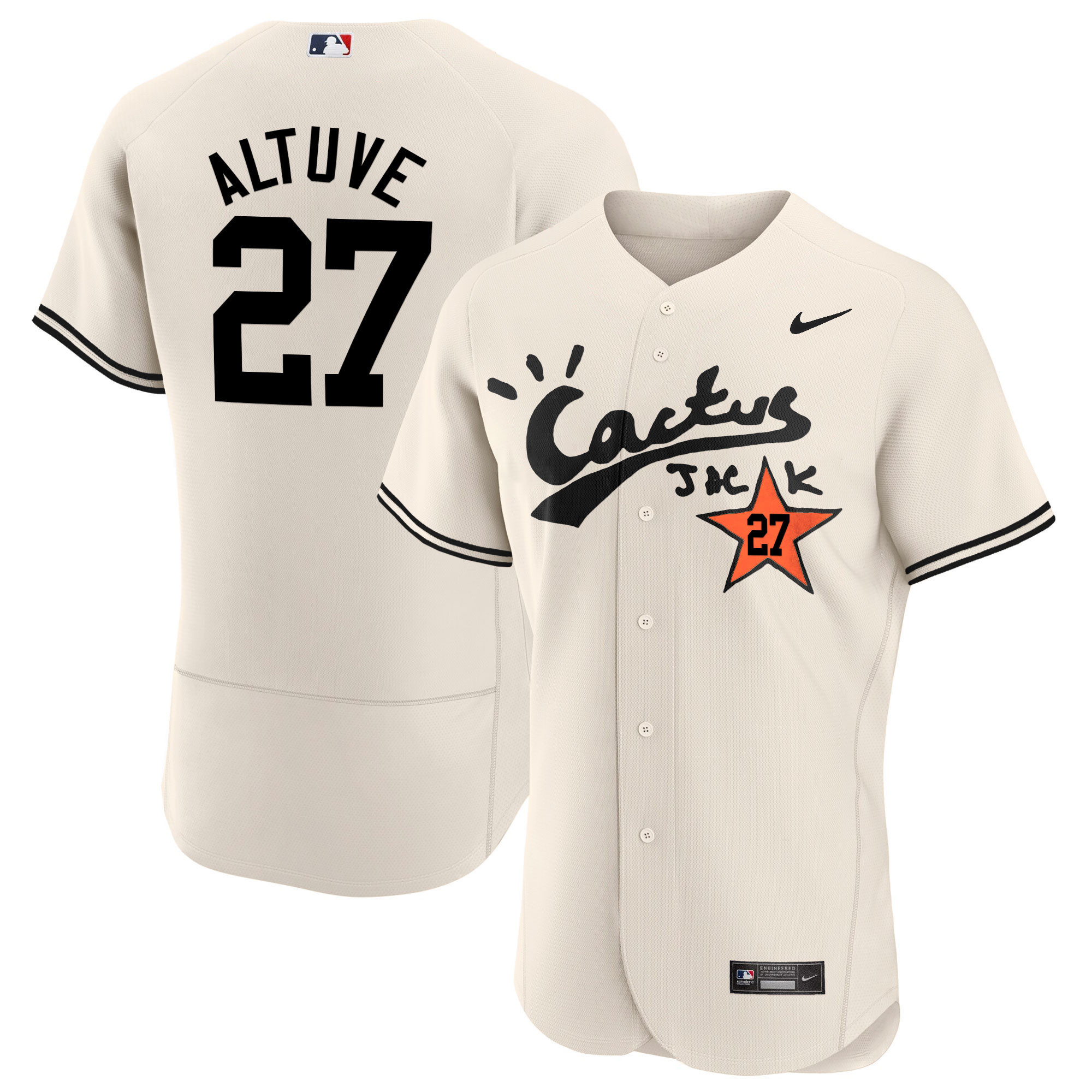 José Altuve Men's Houston Astros Cactus Jack Flex Base V2 Cream Jersey - All Stitched