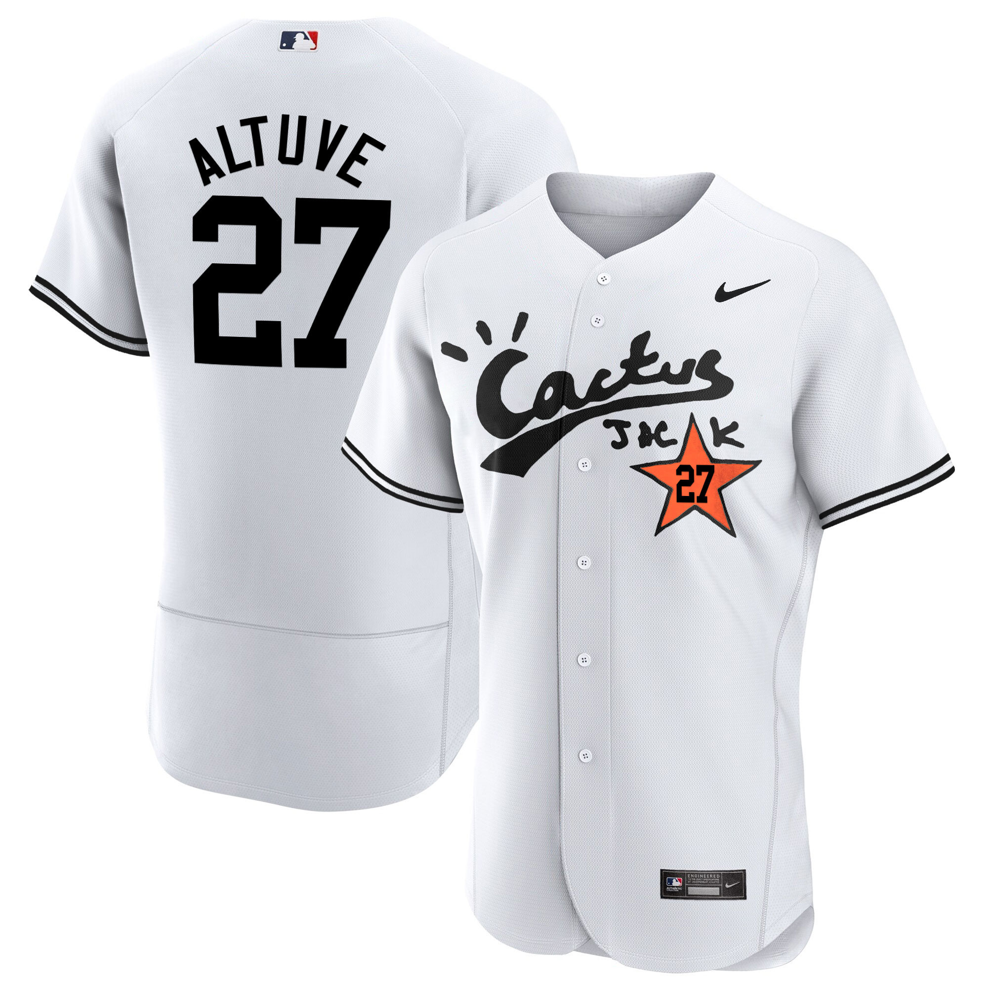 José Altuve Men's Houston Astros Cactus Jack Flex Base V2 White Jersey - All Stitched