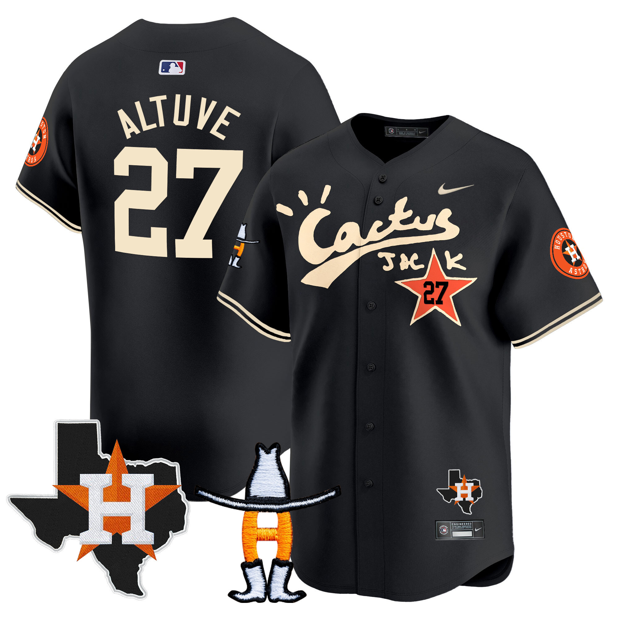 José Altuve Men's Houston Astros Cactus Jack Houston Rodeo Patch Vapor Premier Limited Black Jersey - All Stitched