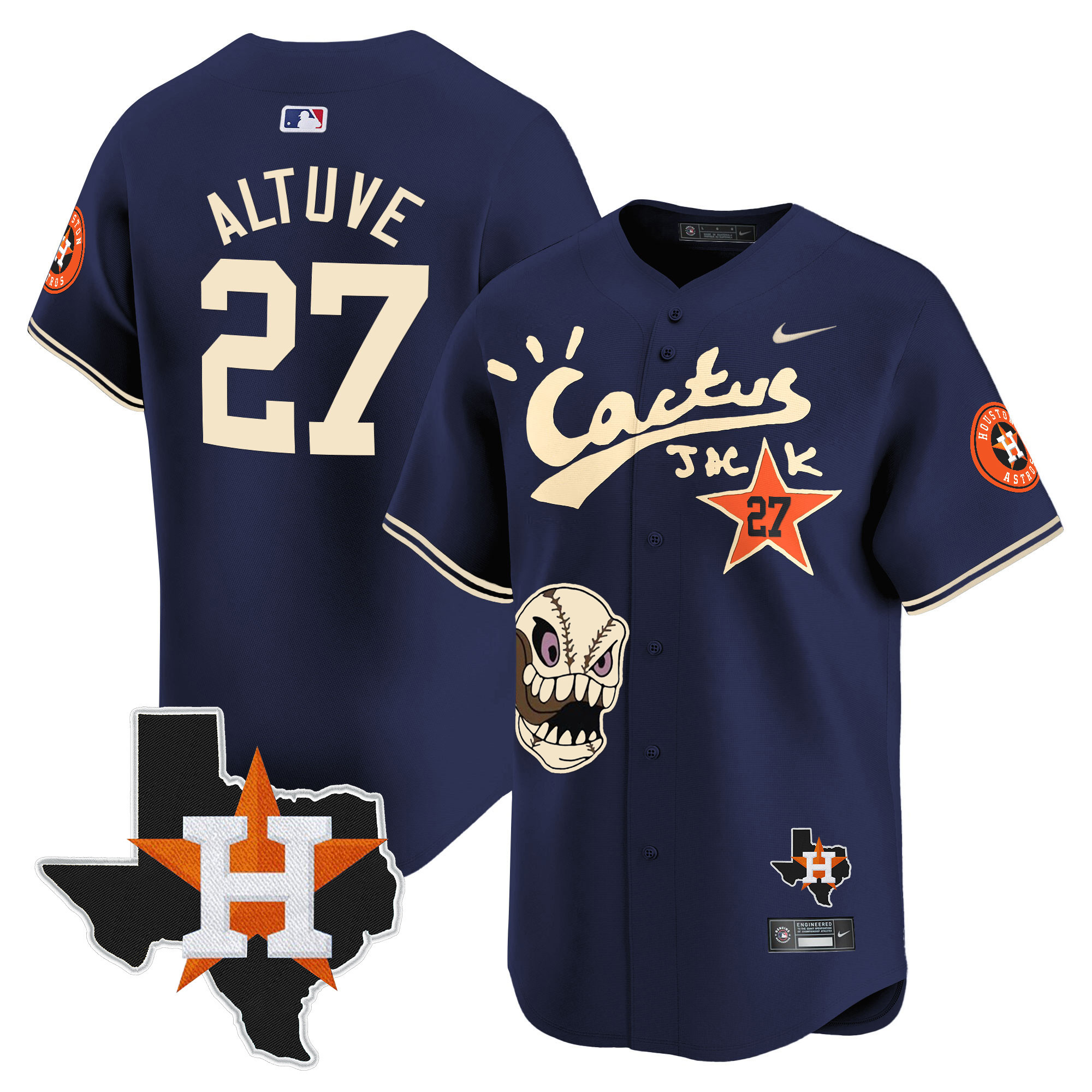 José Altuve Men's Houston Astros Cactus Jack Patch Vapor Premier Limited Navy Jersey - All Stitched
