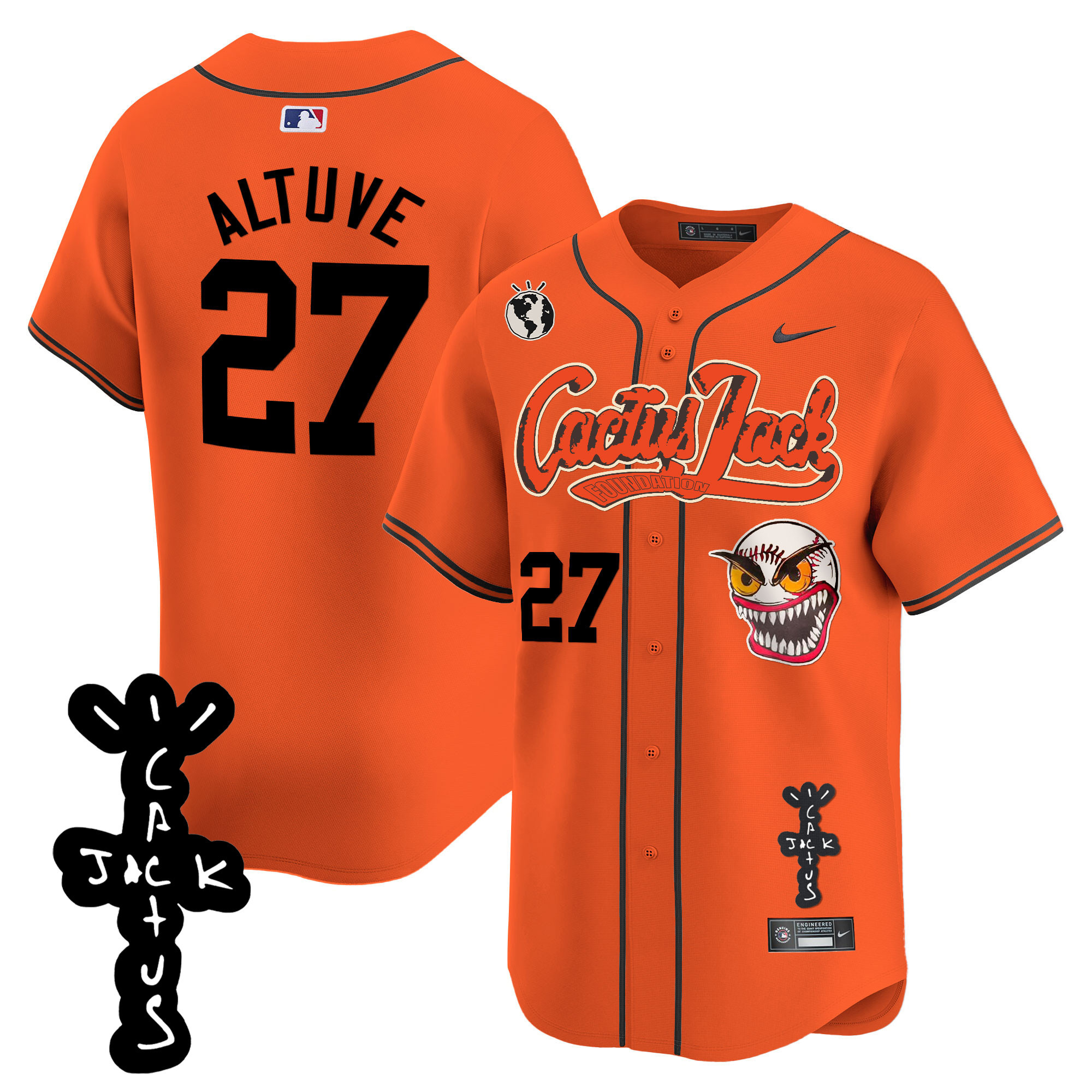 José Altuve Men's Houston Astros Cactus Jack Patch Vapor Premier Limited Orange Jersey - All Stitched