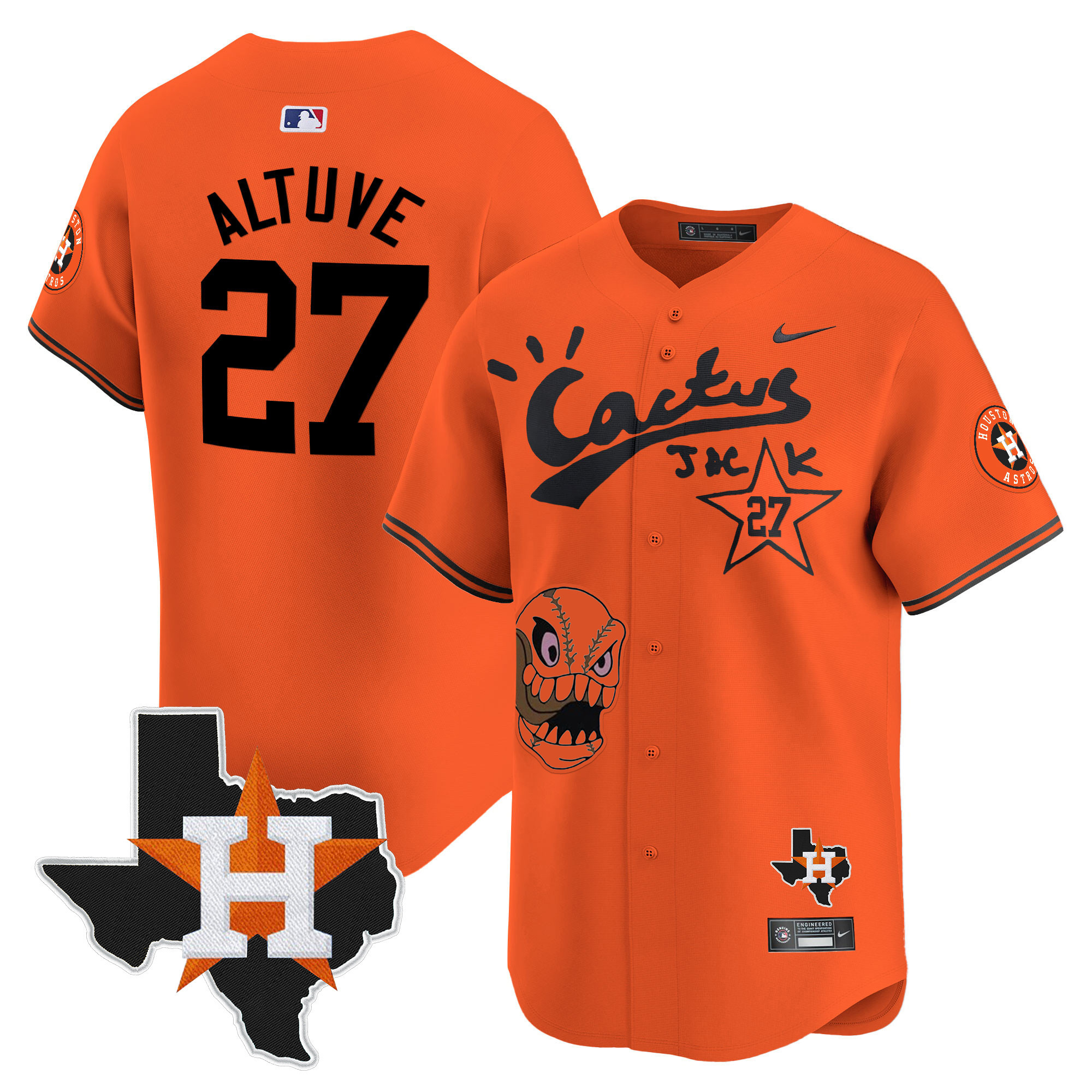 José Altuve Men's Houston Astros Cactus Jack Patch Vapor Premier Limited Orange Jersey - All Stitched