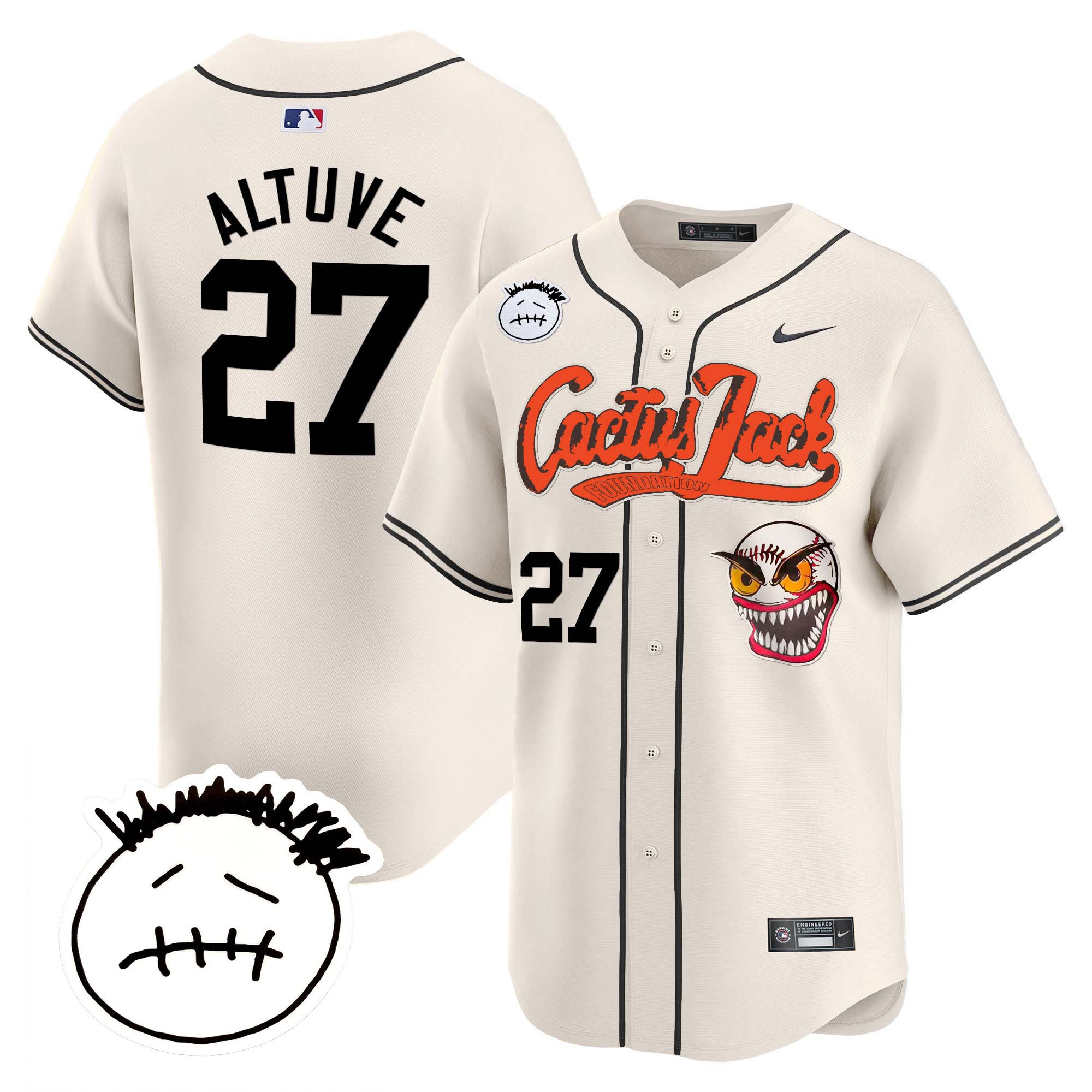 José Altuve Men's Houston Astros Cactus Jack Patch Vapor Premier Limited V3 Cream Jersey - All Stitched
