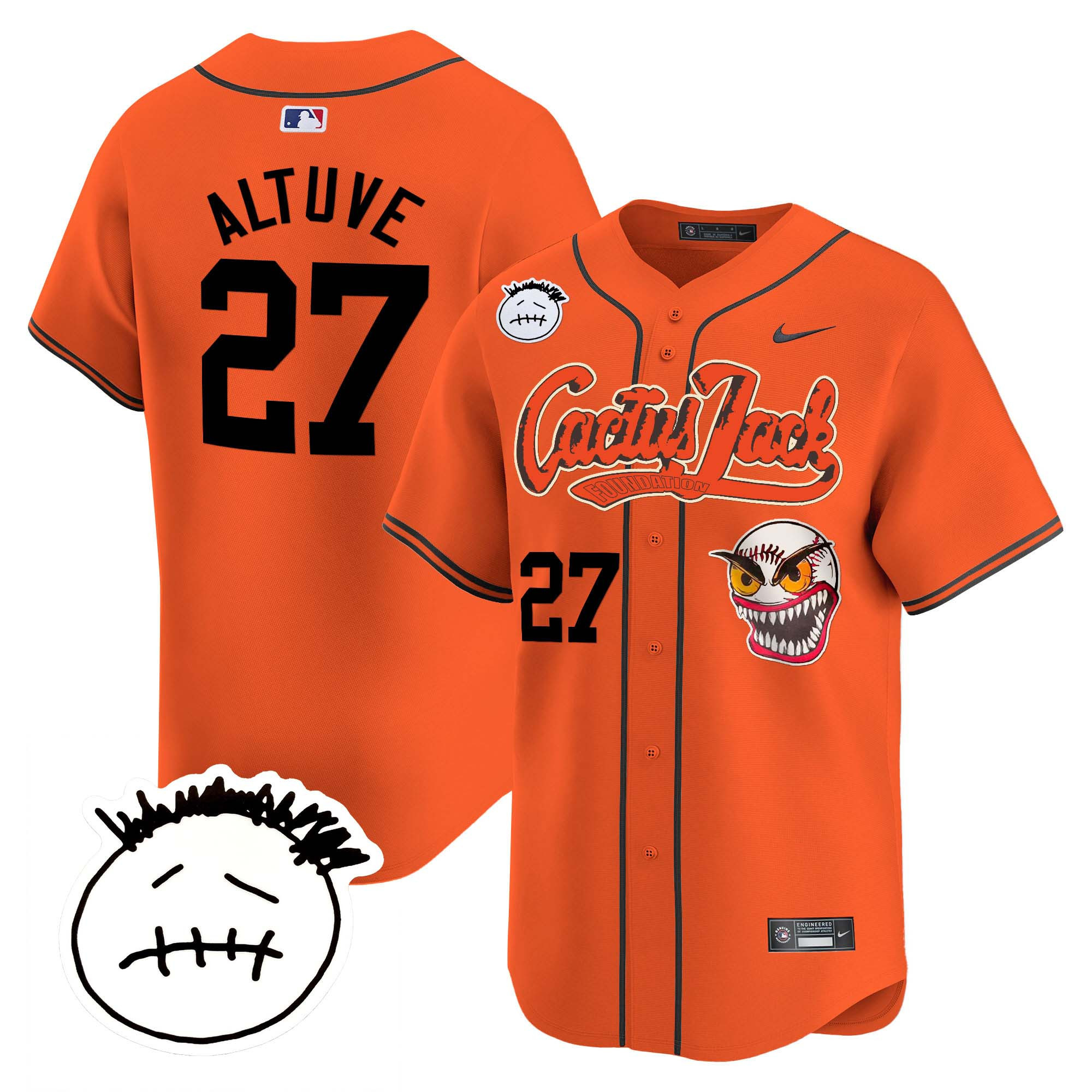 José Altuve Men's Houston Astros Cactus Jack Patch Vapor Premier Limited V3 Orange Jersey - All Stitched