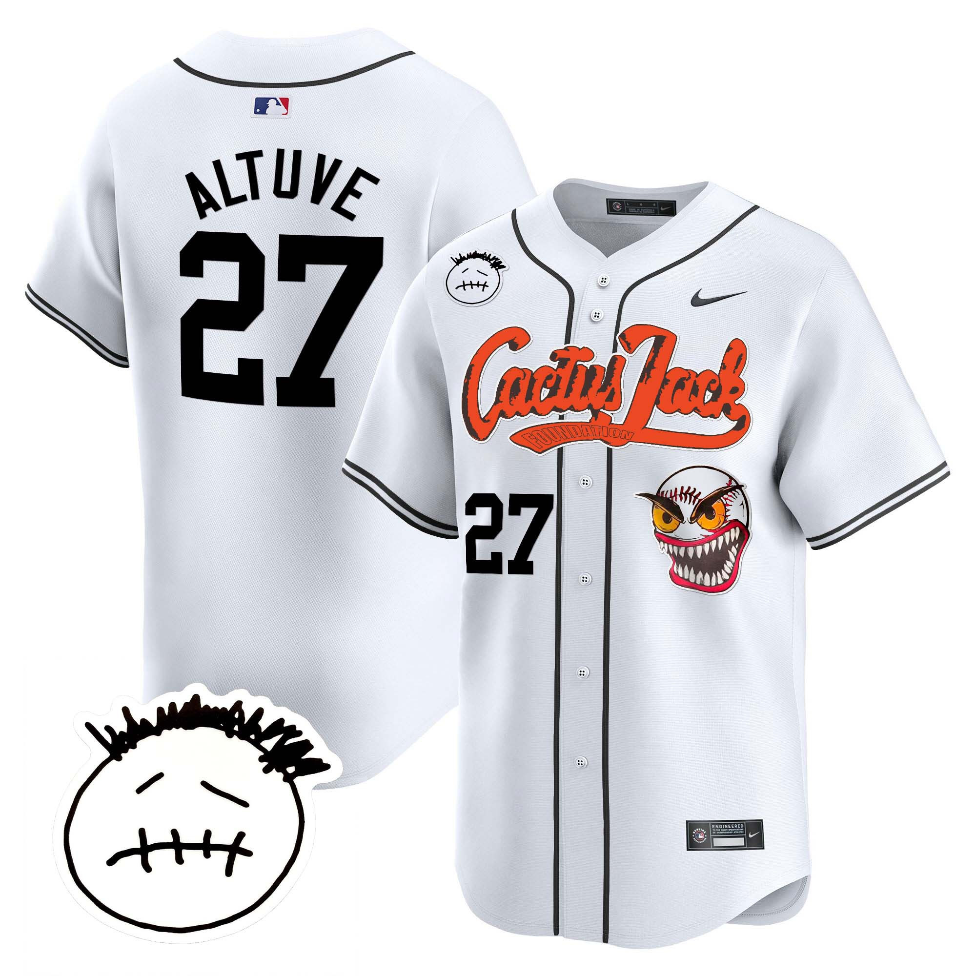 José Altuve Men's Houston Astros Cactus Jack Patch Vapor Premier Limited V3 White Jersey - All Stitched
