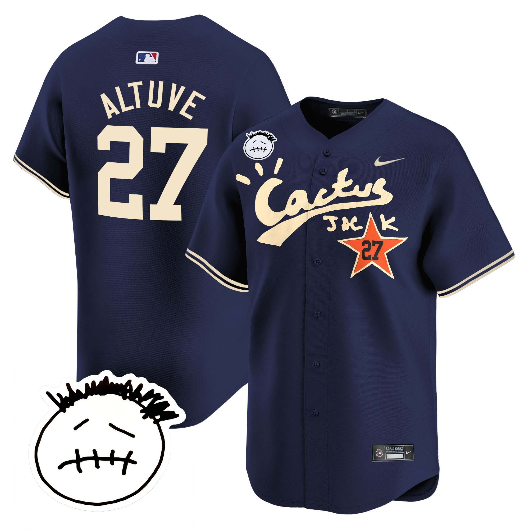 José Altuve Men's Houston Astros Cactus Jack Patch Vapor Premier Limited V5 Navy Jersey - All Stitched