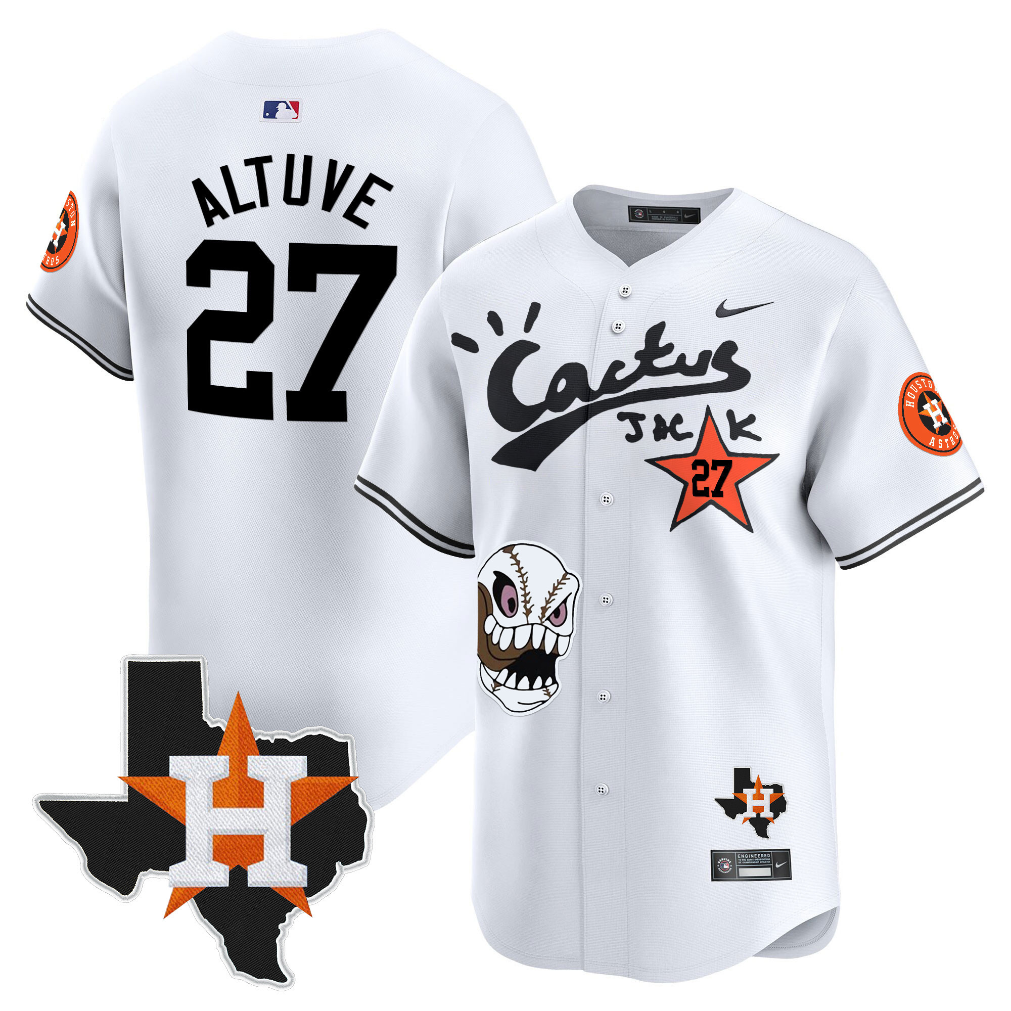 José Altuve Men's Houston Astros Cactus Jack Patch Vapor Premier Limited White Jersey - All Stitched
