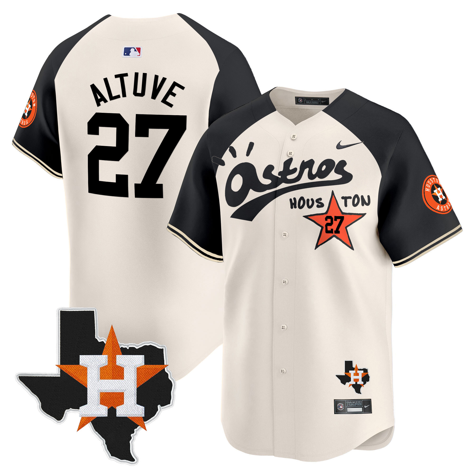José Altuve Men's Houston Astros Cactus Jack Style Vapor Premier Limited Cream Alternate Jersey - All Stitched