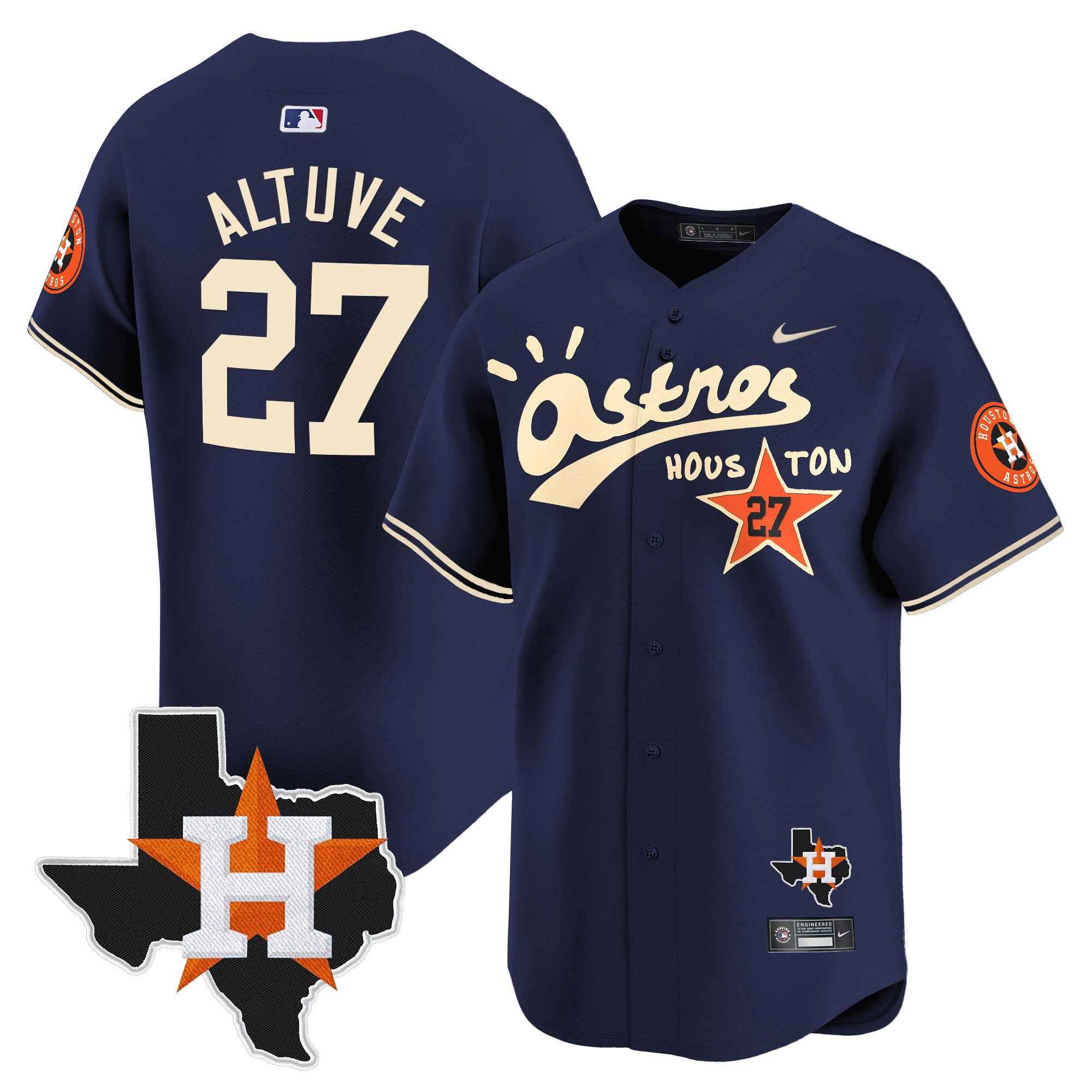 José Altuve Men's Houston Astros Cactus Jack Style Vapor Premier Limited Navy Jersey - All Stitched