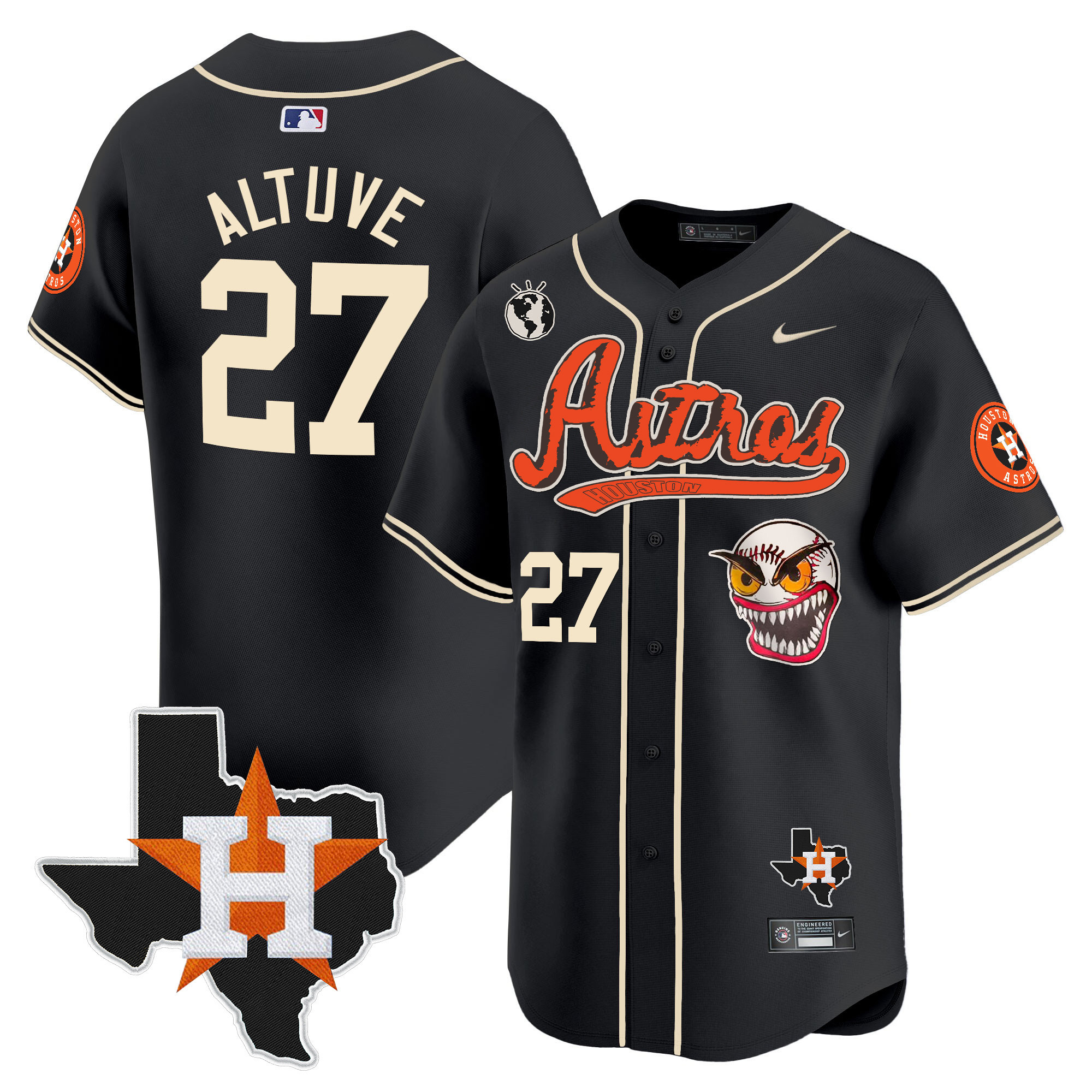 José Altuve Men's Houston Astros Cactus Jack Style Vapor Premier Limited V2 Black Jersey - All Stitched