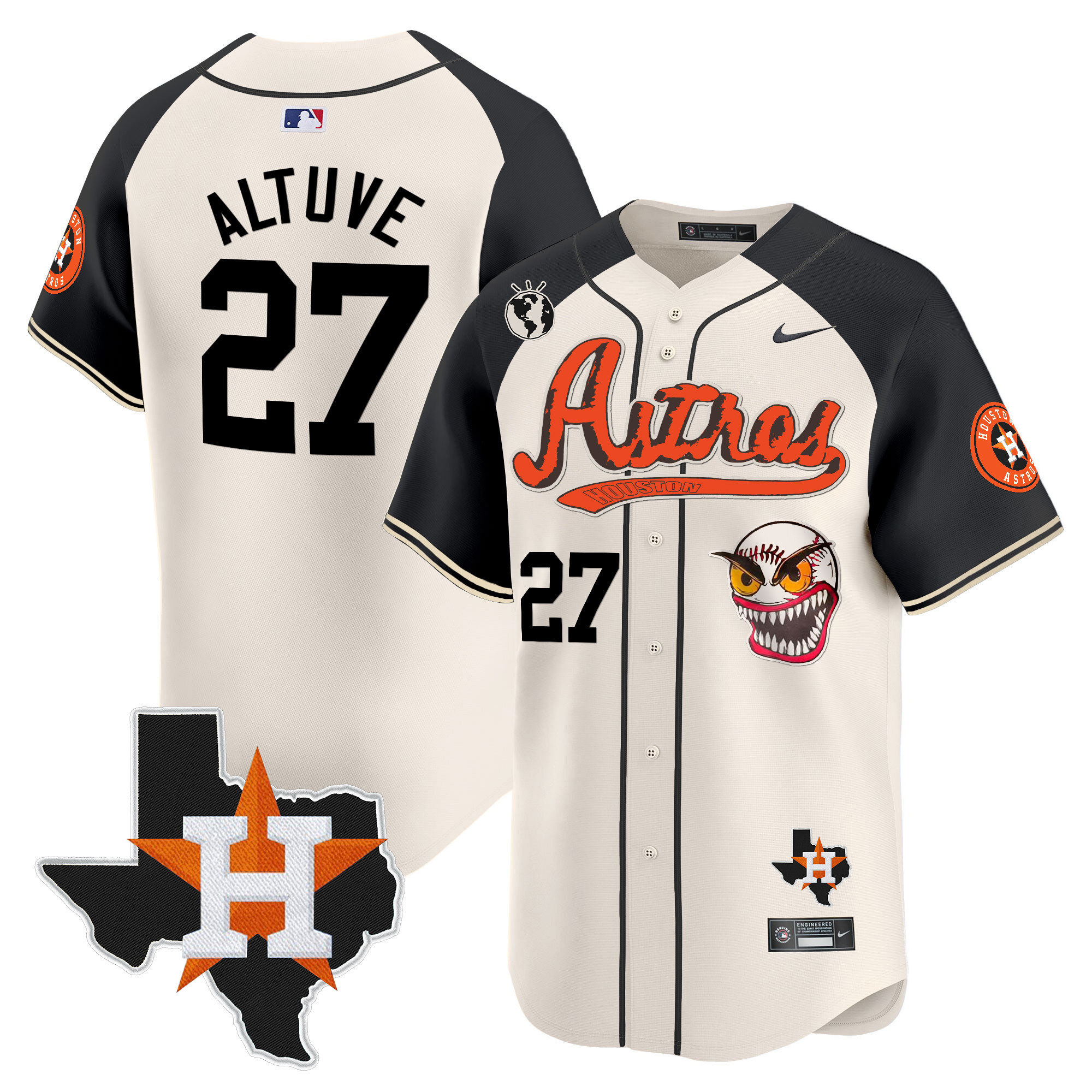 José Altuve Men's Houston Astros Cactus Jack Style Vapor Premier Limited V2 Cream Alternate Jersey - All Stitched