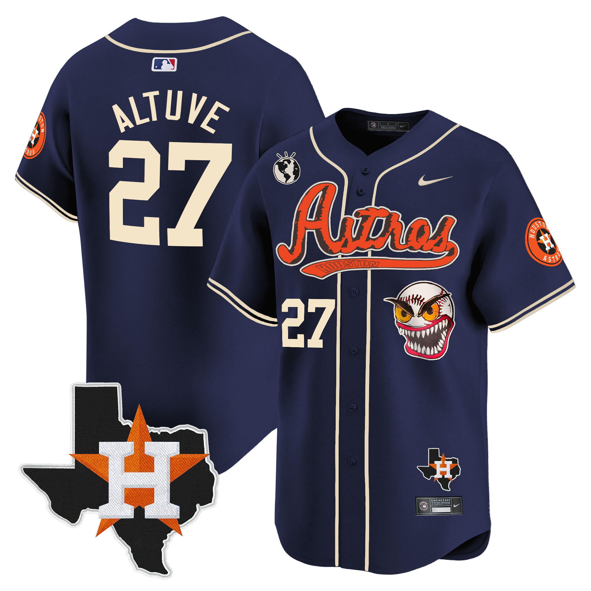 José Altuve Men's Houston Astros Cactus Jack Style Vapor Premier Limited V2 Navy Jersey - All Stitched