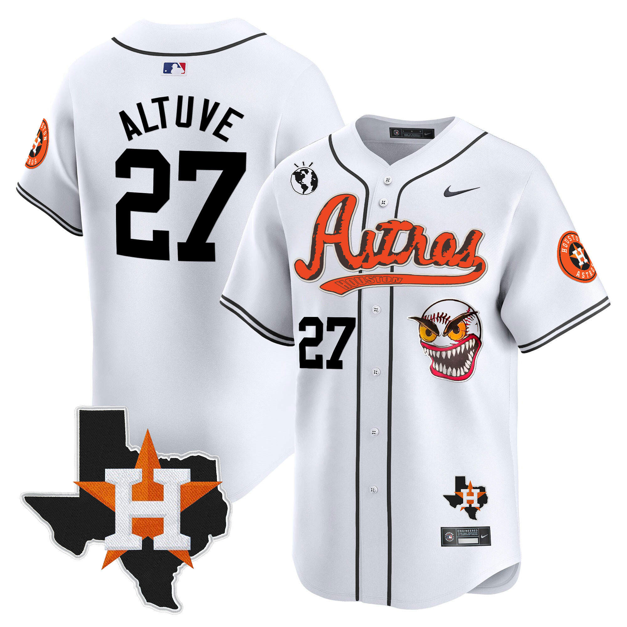 José Altuve Men's Houston Astros Cactus Jack Style Vapor Premier Limited V2 White Jersey - All Stitched