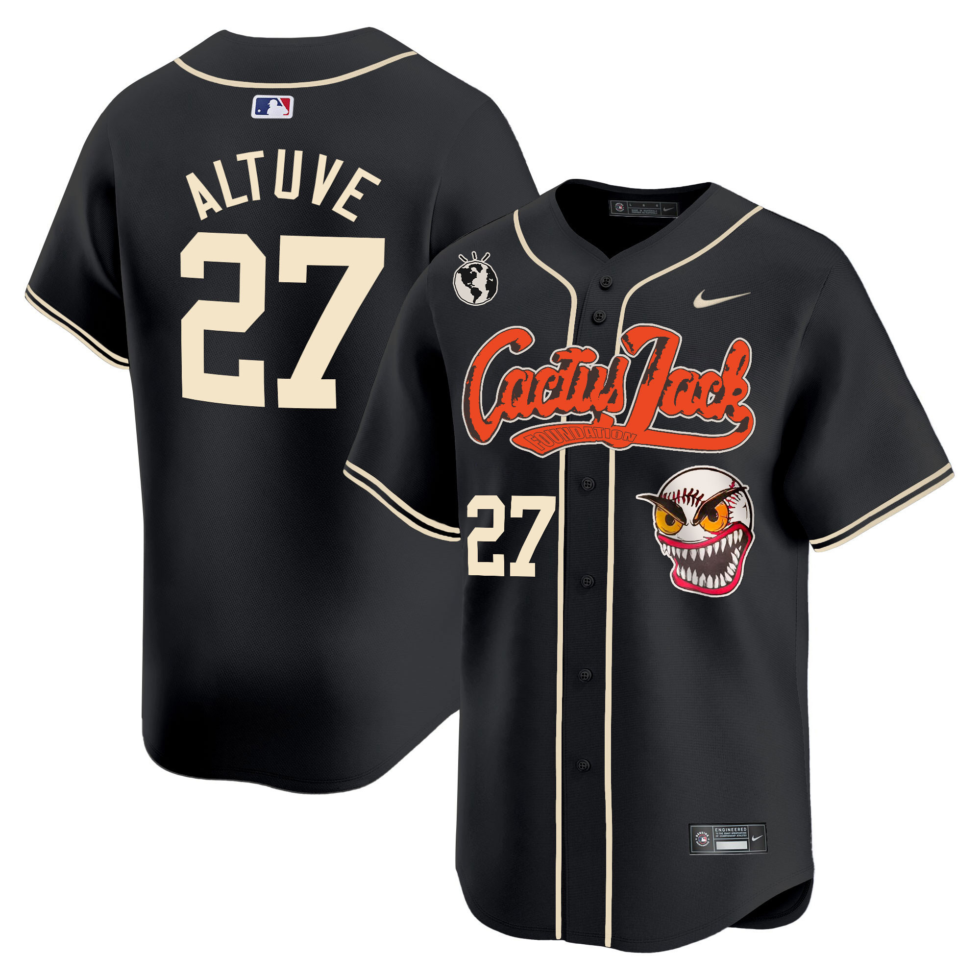 José Altuve Men's Houston Astros Cactus Jack Vapor Premier Limited Black Jersey - All Stitched