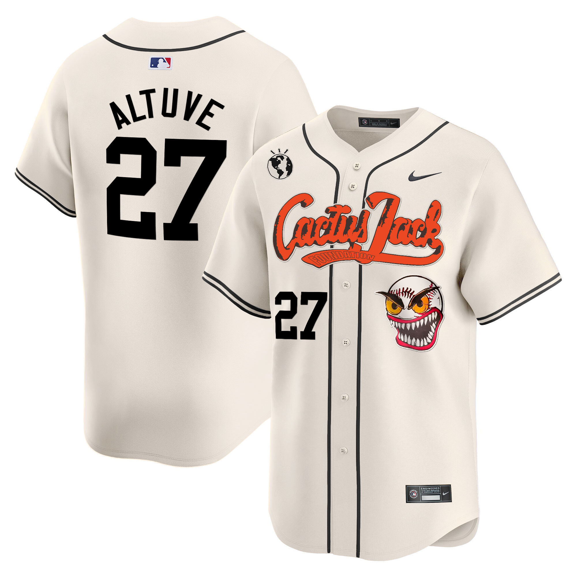 José Altuve Men's Houston Astros Cactus Jack Vapor Premier Limited Cream Jersey - All Stitched