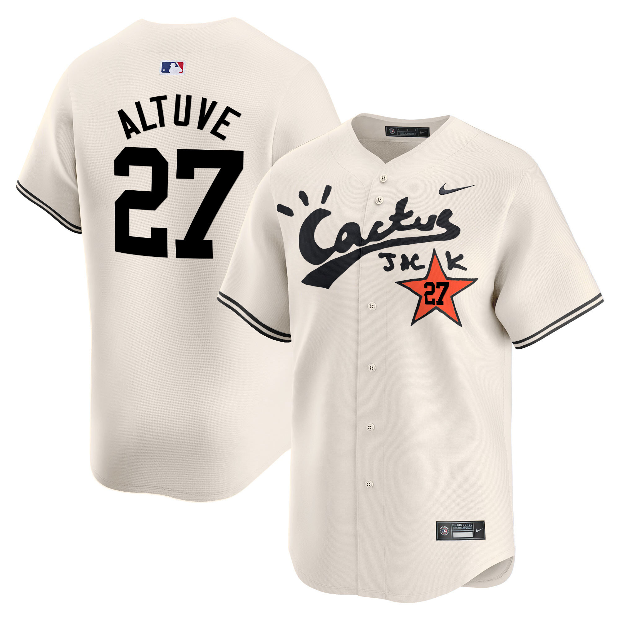 José Altuve Men's Houston Astros Cactus Jack Vapor Premier Limited V2 Cream Jersey - All Stitched