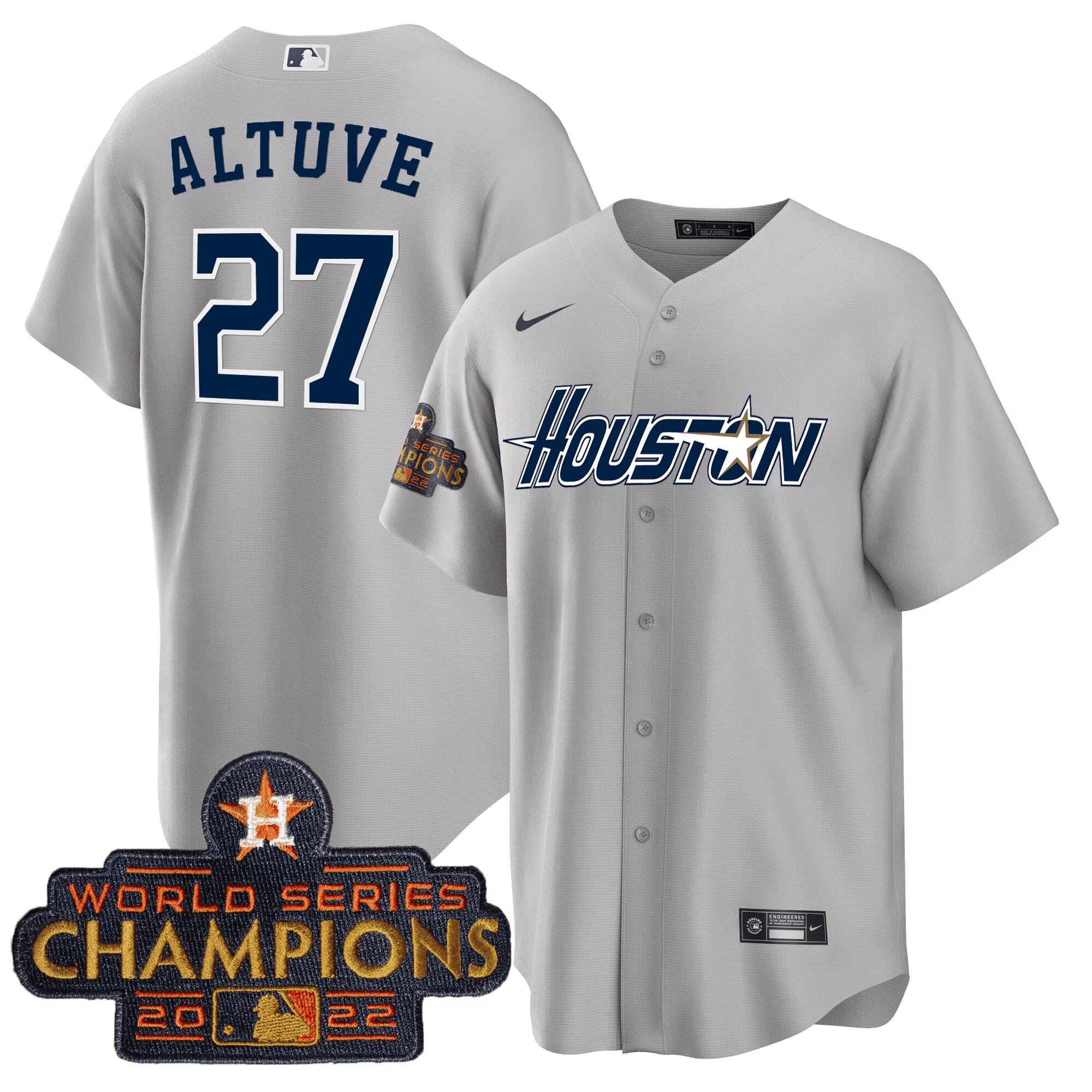 José Altuve Men's Houston Astros Gray & Gold 2023 Champions Patch Cool Gray Jersey - All Stitched