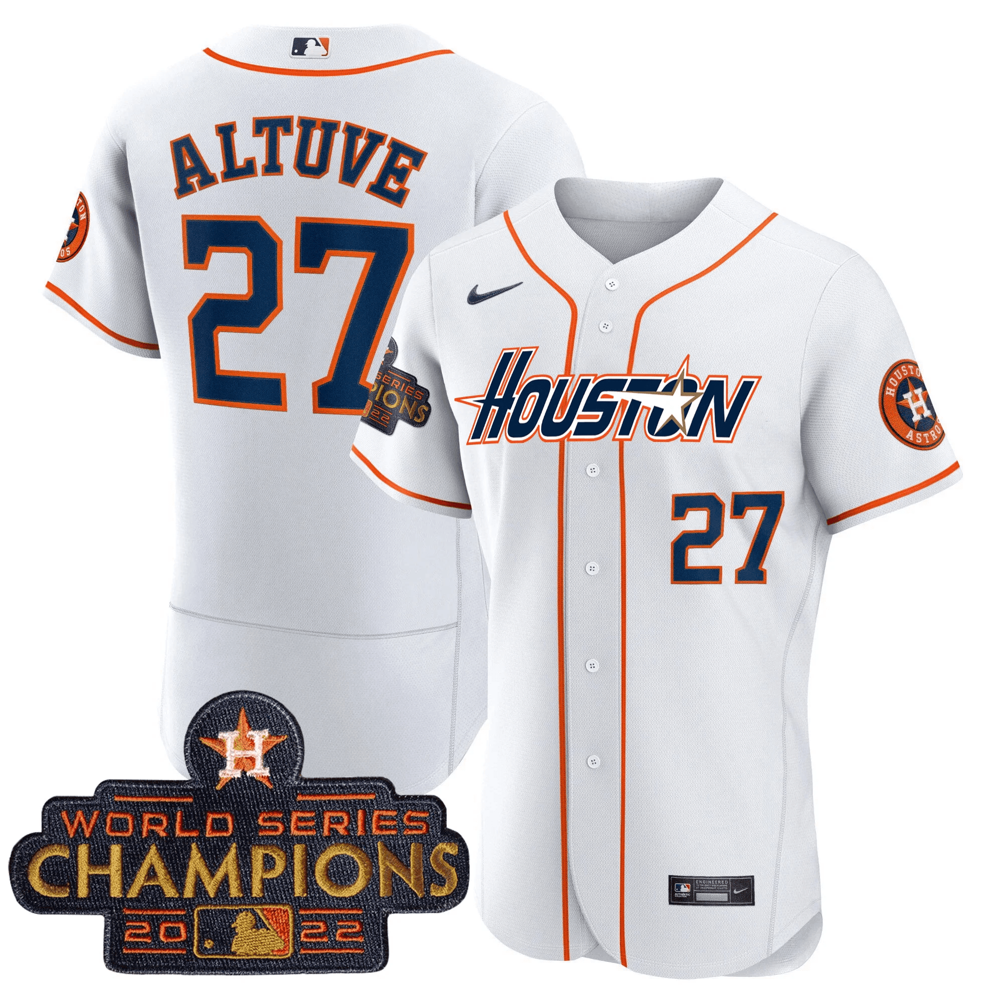 José Altuve Men's Houston Astros Gray & Gold 2023 Champions Patch Flex Home Jersey - All Stitched