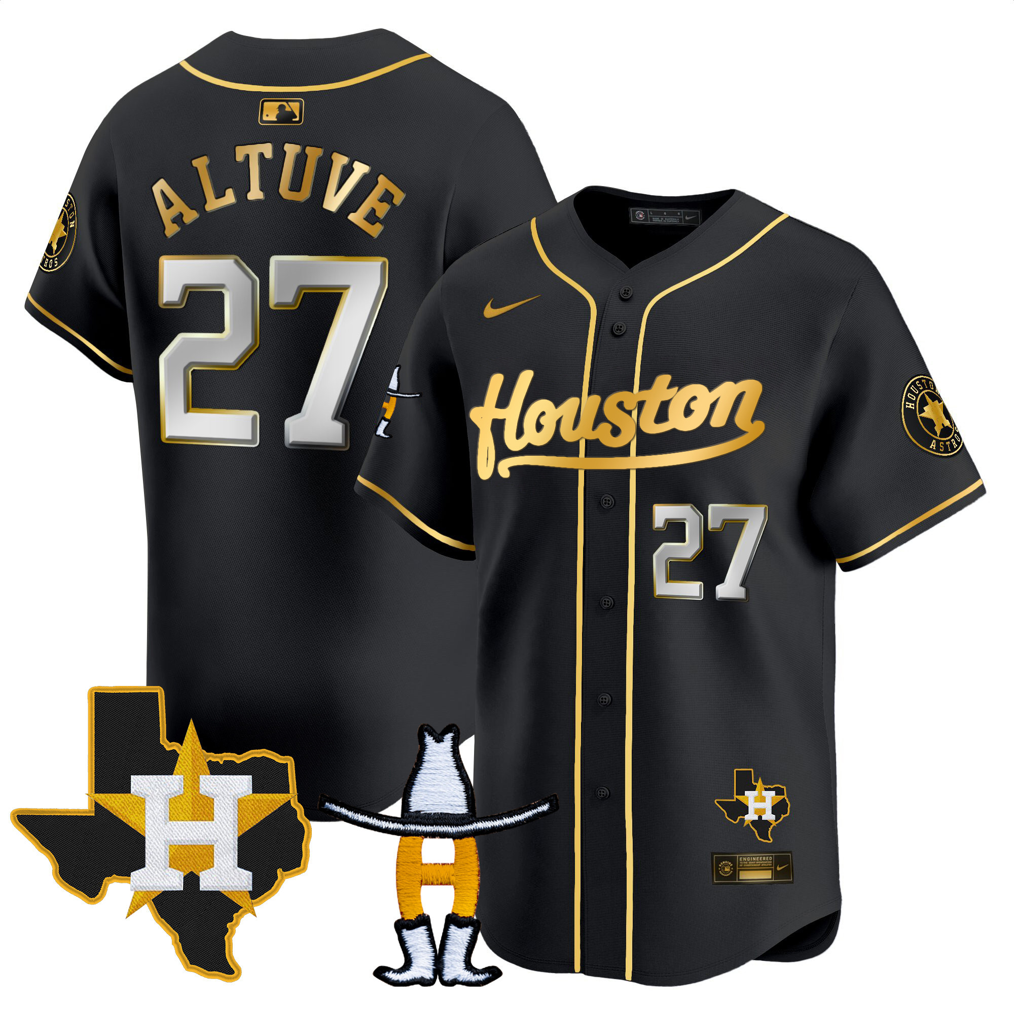José Altuve Men's Houston Astros Houston Rodeo Patch Vapor Premier Limited Black Gold Jersey - All Stitched