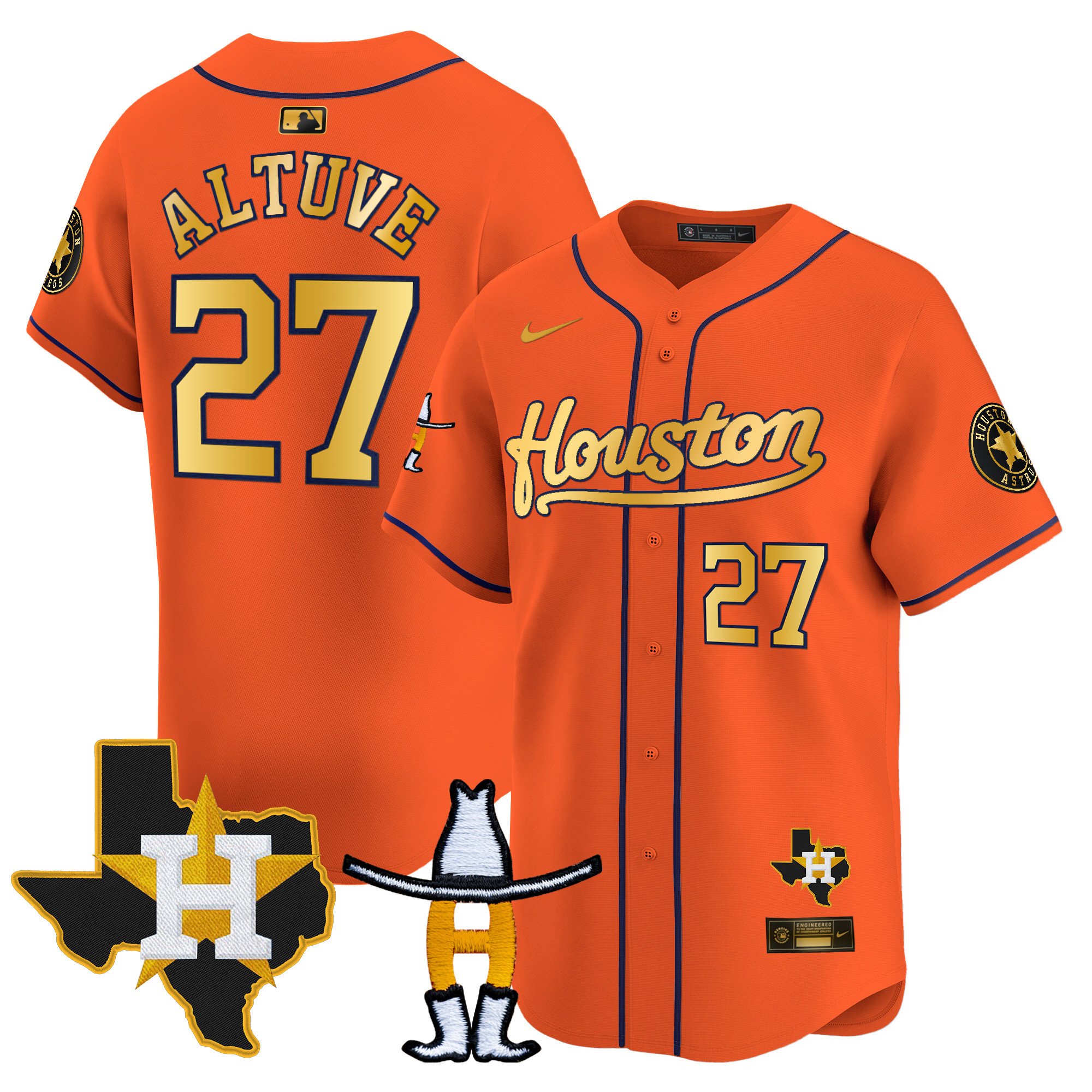 José Altuve Men's Houston Astros Houston Rodeo Patch Vapor Premier Limited Orange Gold Jersey - All Stitched