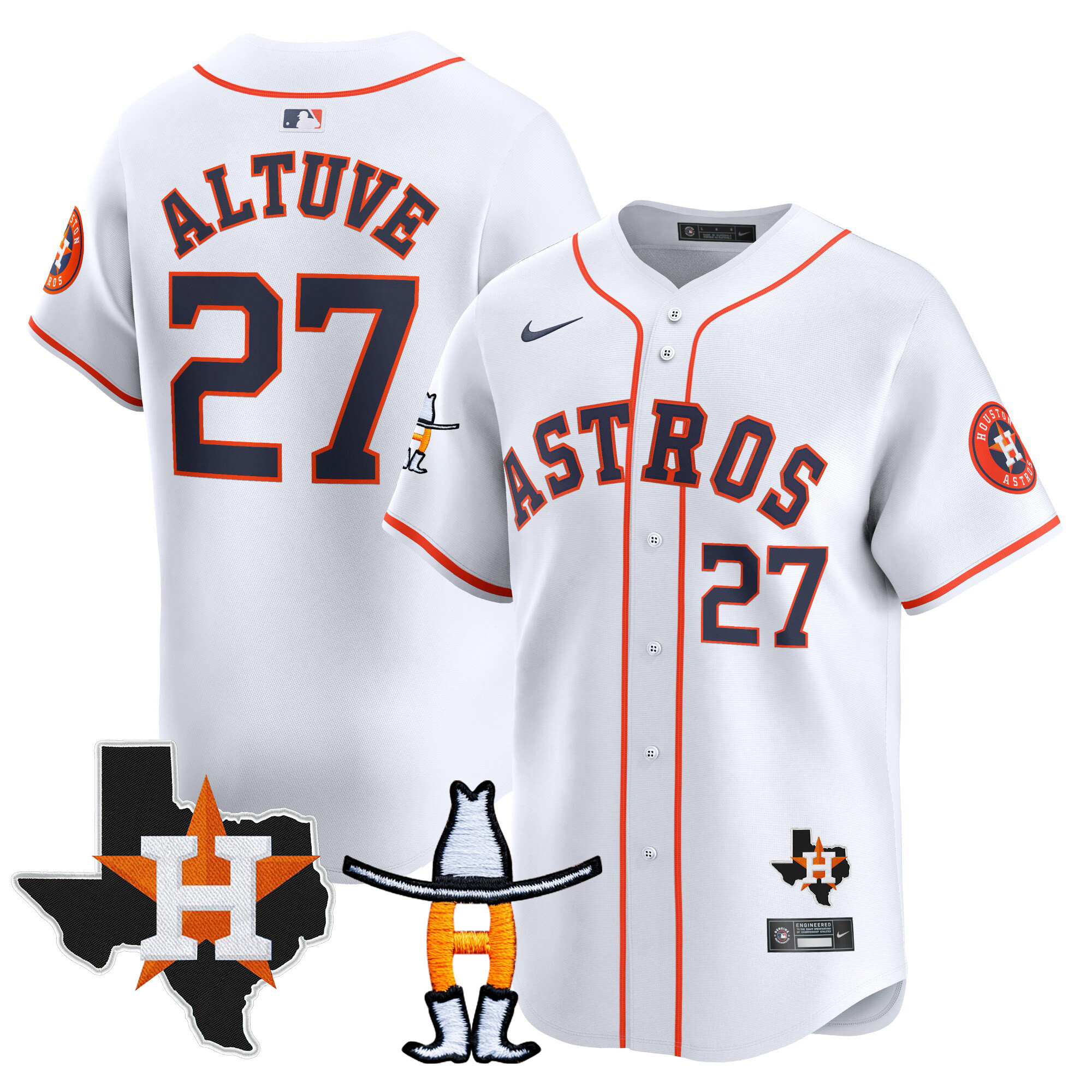 José Altuve Men's Houston Astros Houston Rodeo Patch Vapor Premier Limited V2 Home Jersey - All Stitched