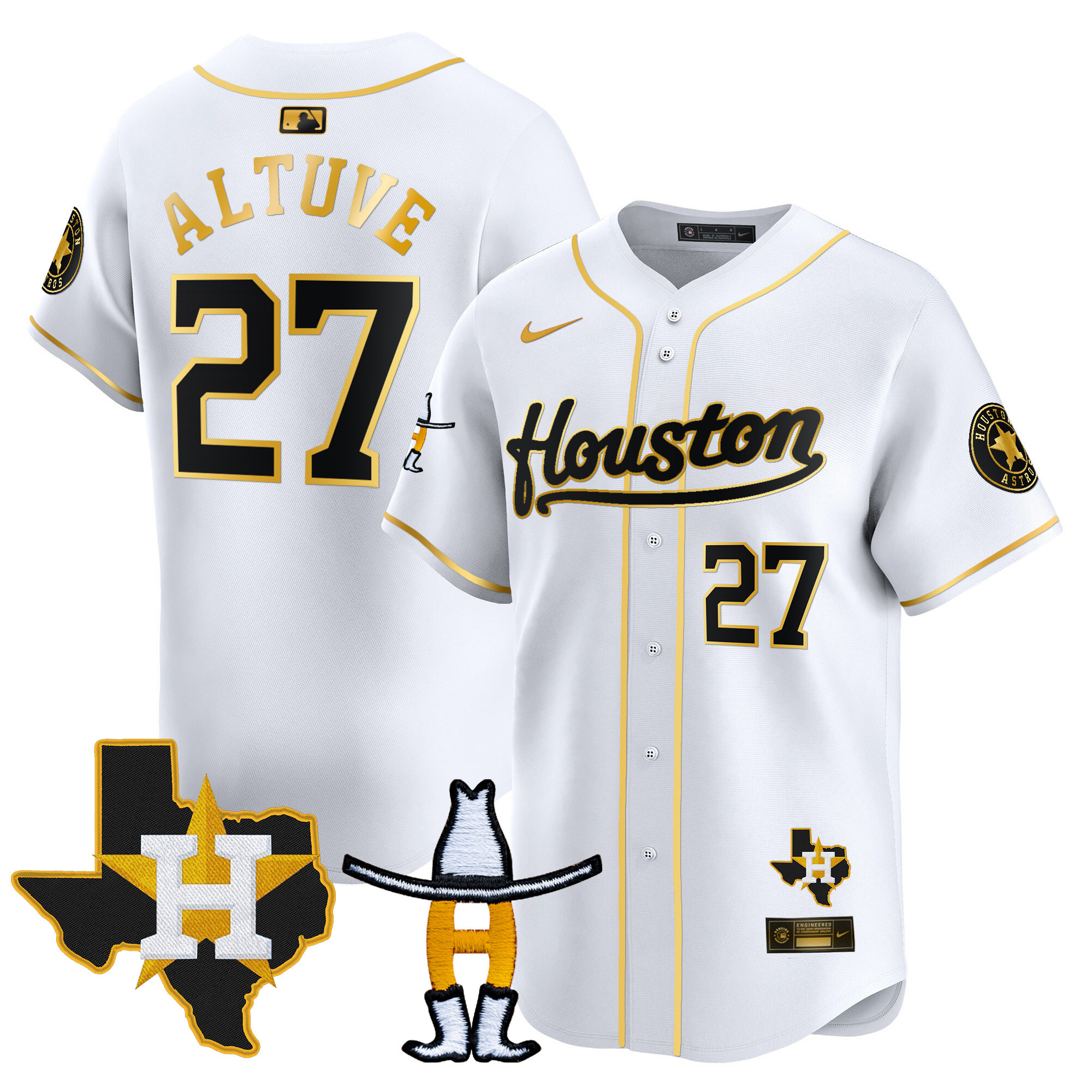 José Altuve Men's Houston Astros Houston Rodeo Patch Vapor Premier Limited White Gold Jersey - All Stitched
