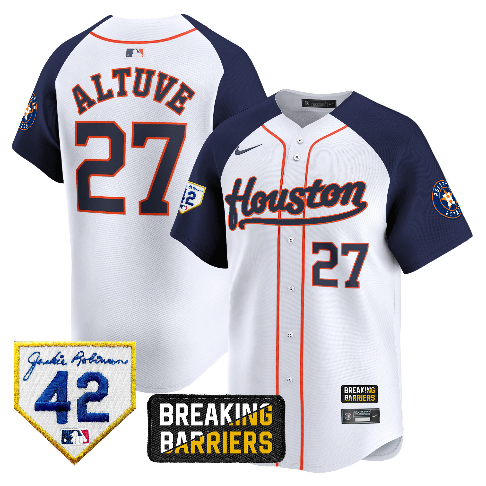 José Altuve Men's Houston Astros Jackie Robinson Breaking Barriers Patch Vapor Premier Limited Alternate Jersey - All Stitched