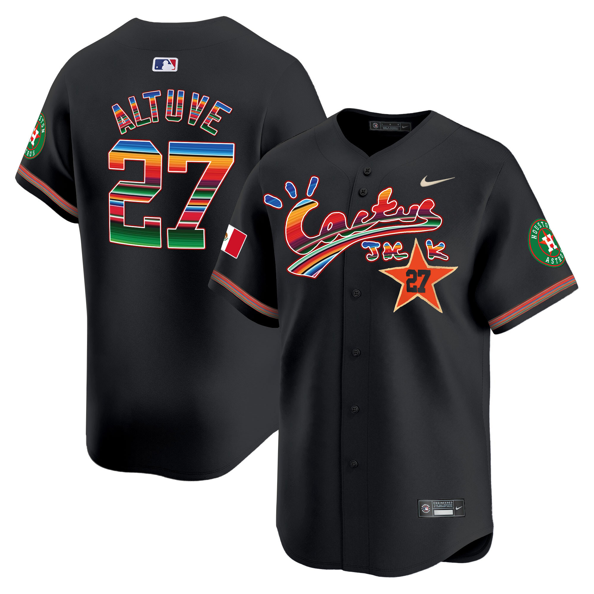 José Altuve Men's Houston Astros Mexico Cactus Jack Vapor Premier Limited Black Jersey - All Stitched