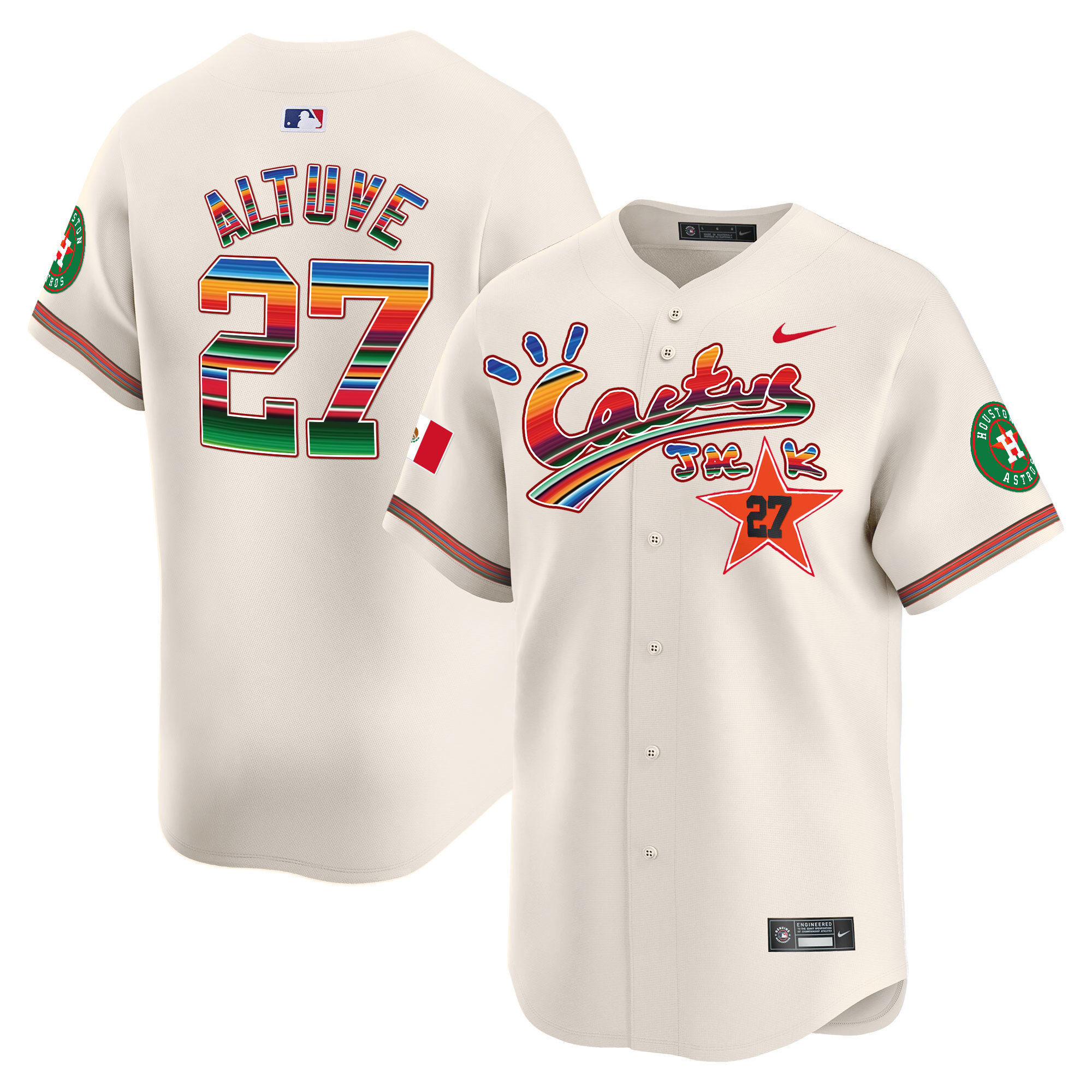José Altuve Men's Houston Astros Mexico Cactus Jack Vapor Premier Limited Cream Jersey - All Stitched