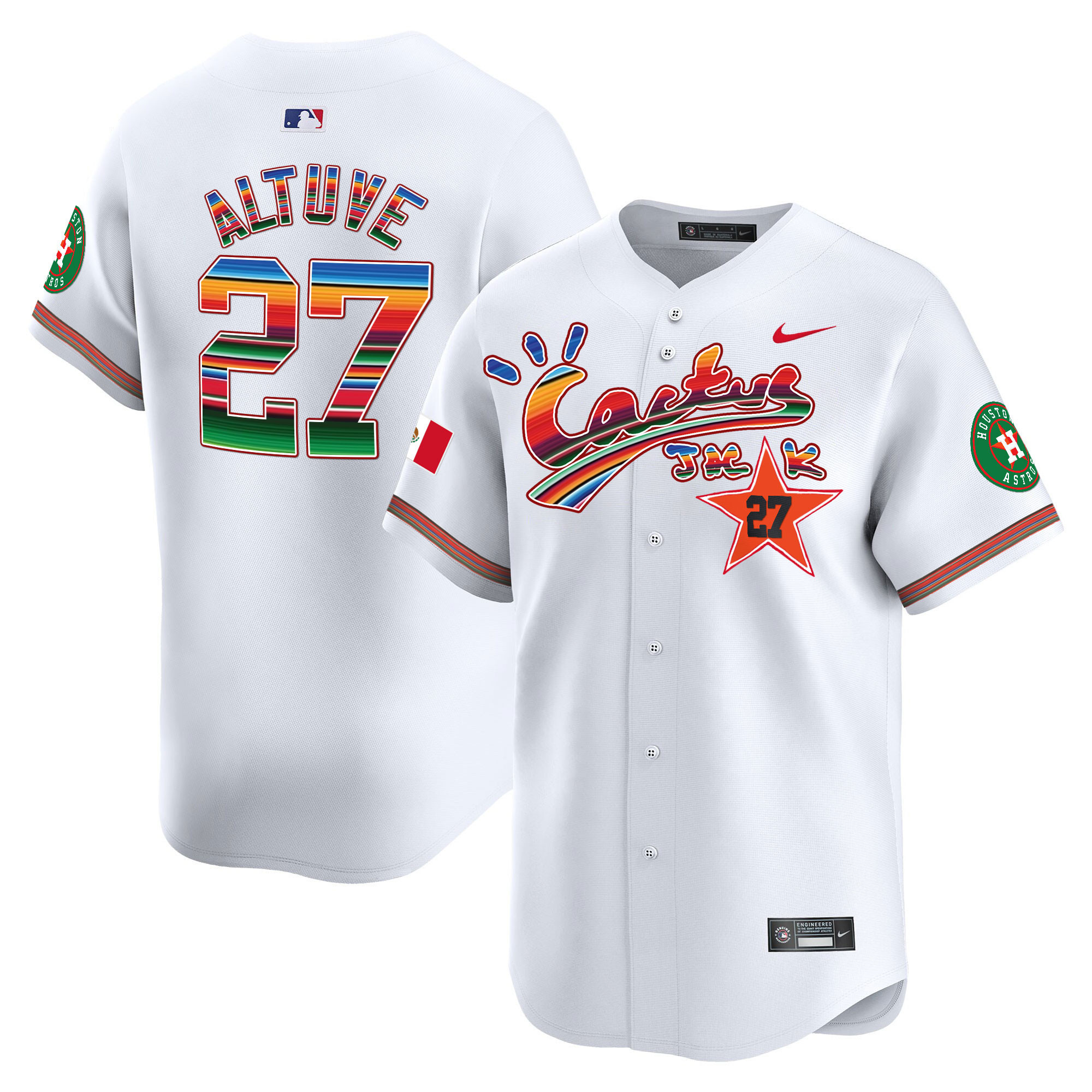 José Altuve Men's Houston Astros Mexico Cactus Jack Vapor Premier Limited White Jersey - All Stitched