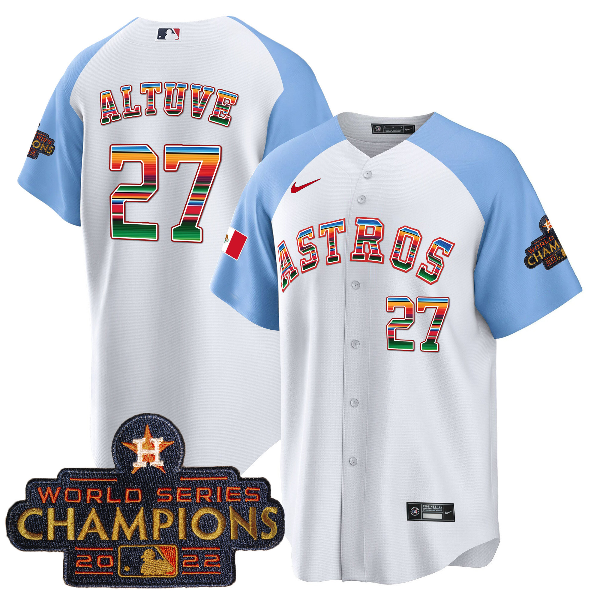 José Altuve Men's Houston Astros Mexico Cool Base Limited V2 Blue Alternate Jersey - All Stitched