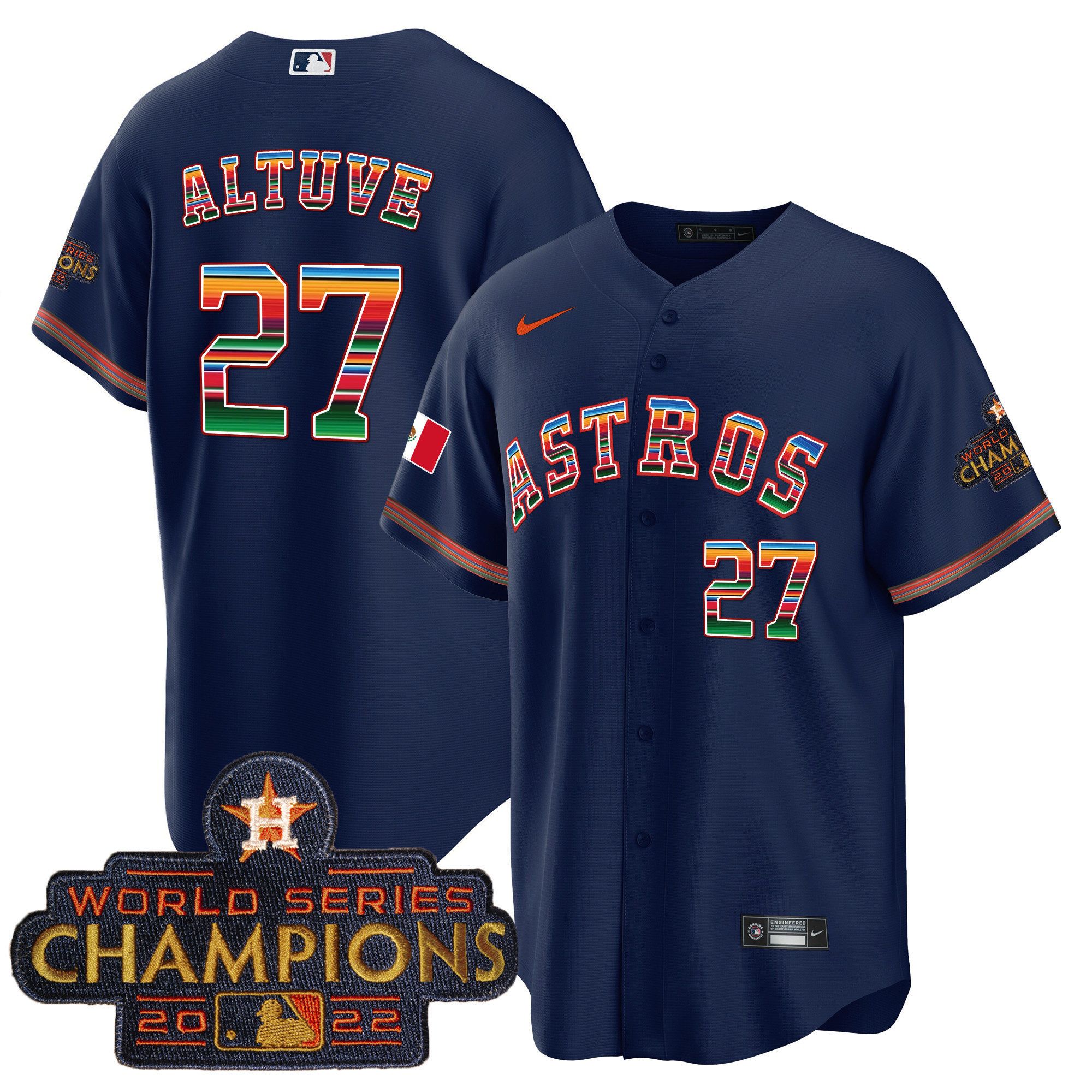 José Altuve Men's Houston Astros Mexico Cool Base Limited V2 Navy Jersey - All Stitched