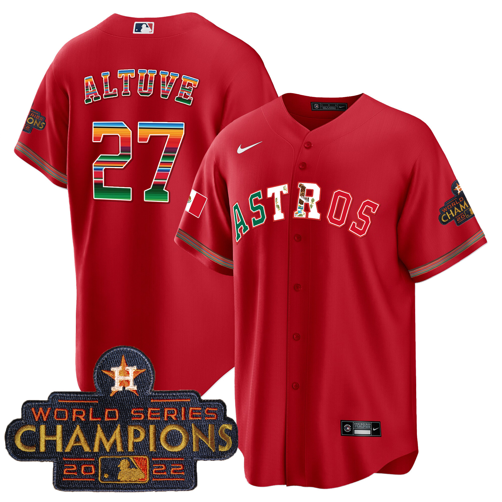 José Altuve Men's Houston Astros Mexico Cool Base Limited V3 Red Jersey - All Stitched