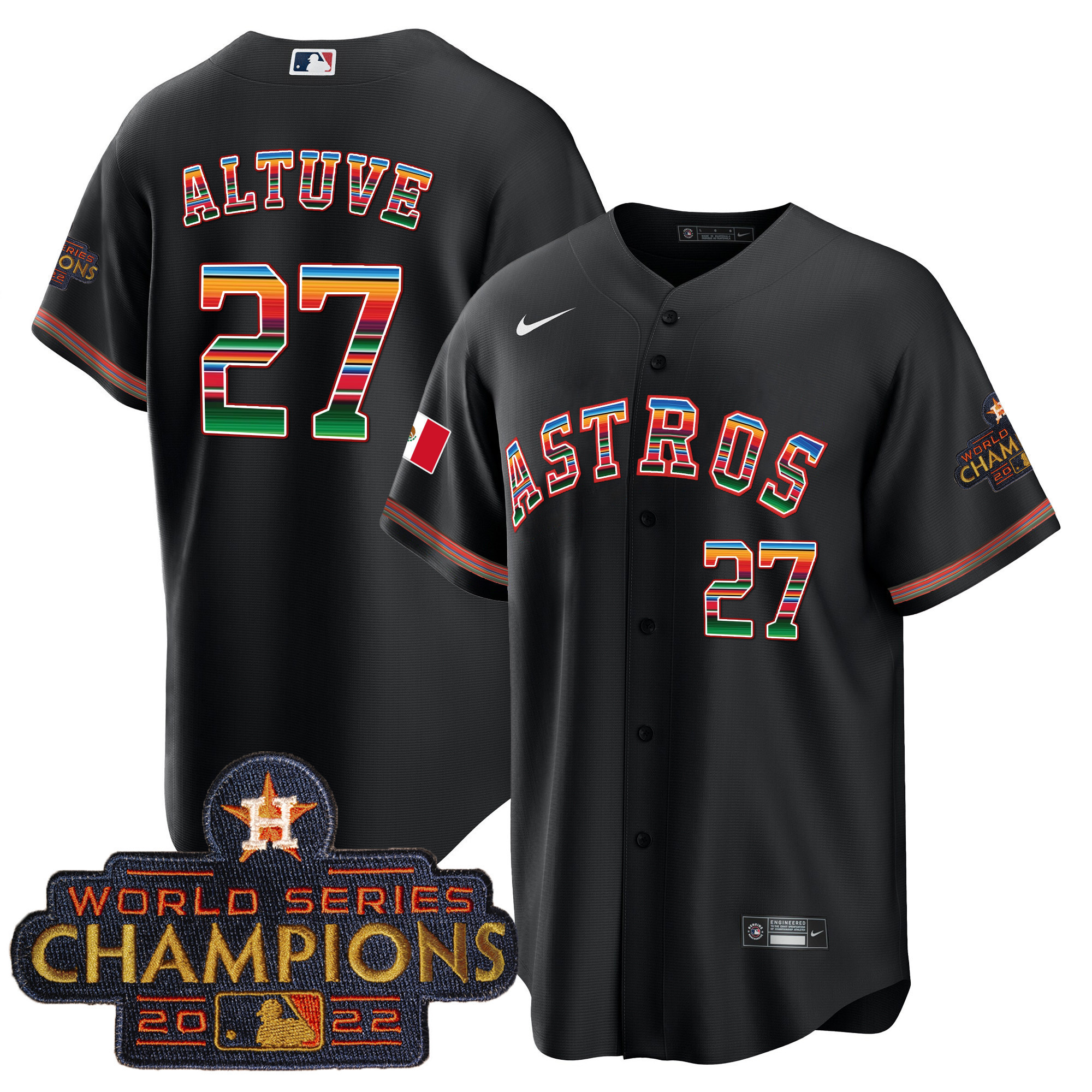 José Altuve Men's Houston Astros Mexico Hispanic Heritage Black Jersey - All Stitched