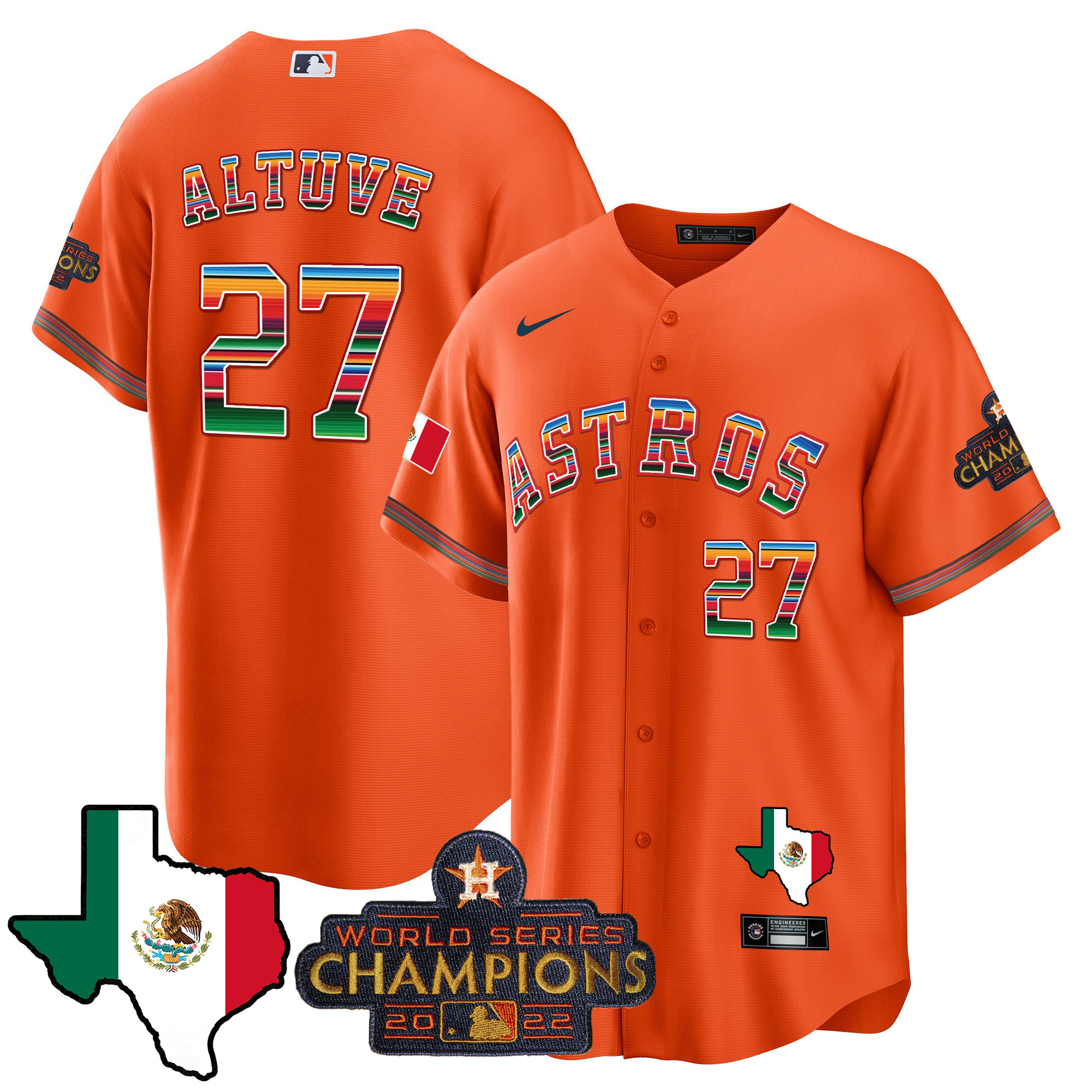 José Altuve Men's Houston Astros Mexico Texas Map Cool Base Orange Jersey - All Stitched