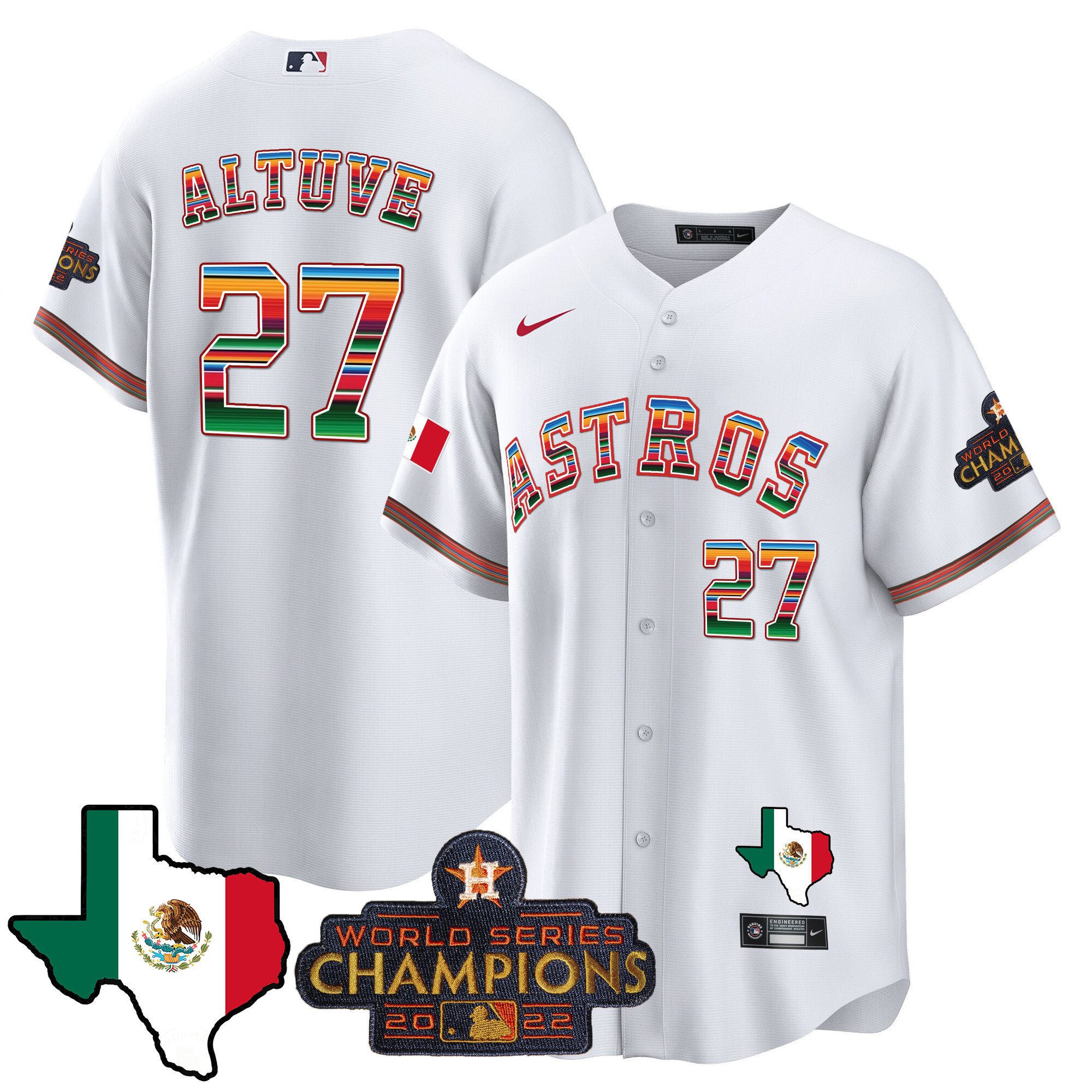 José Altuve Men's Houston Astros Mexico Texas Map Cool Base White Jersey - All Stitched
