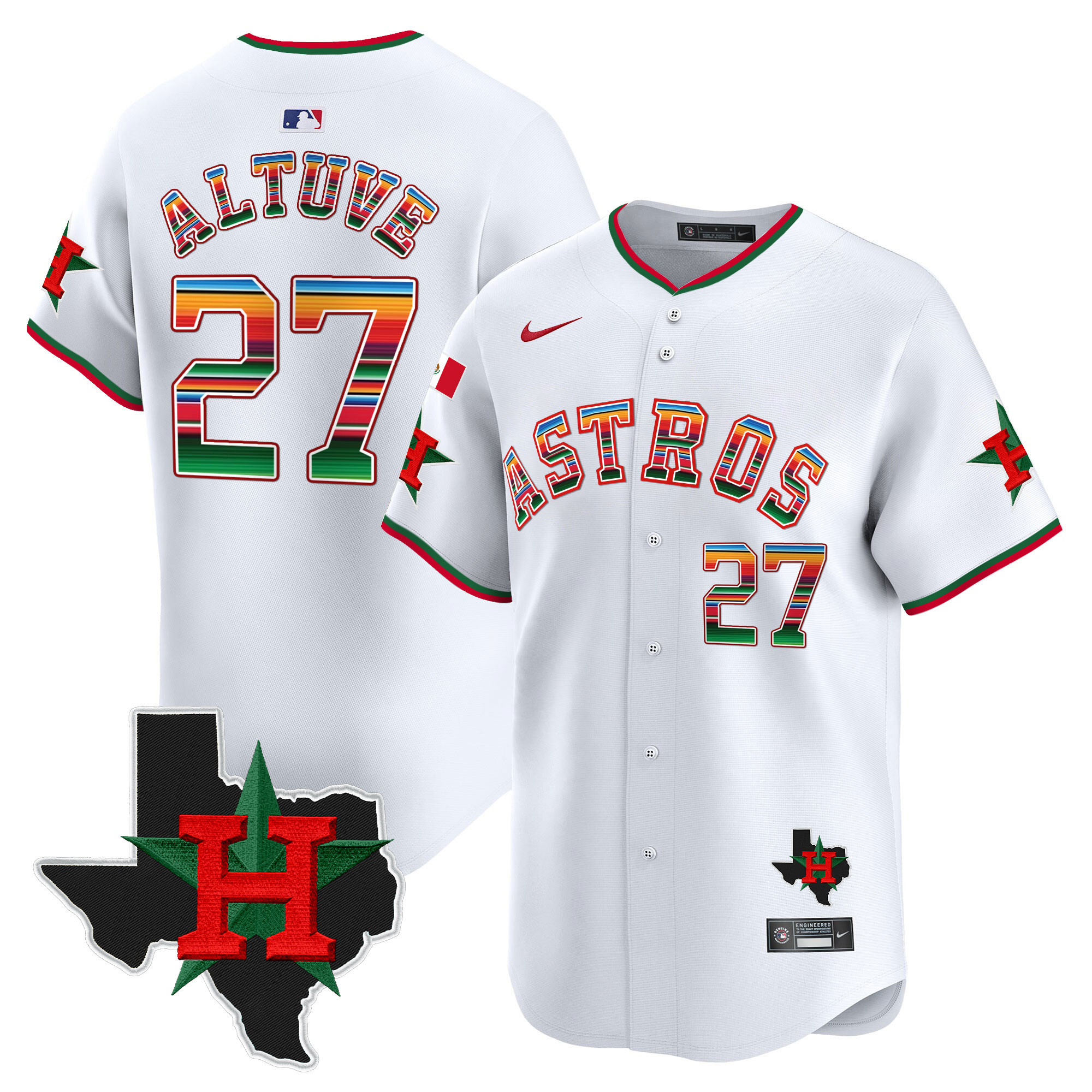 José Altuve Men's Houston Astros Mexico Texas Patch Vapor Premier Limited V2 White Jersey - All Stitched