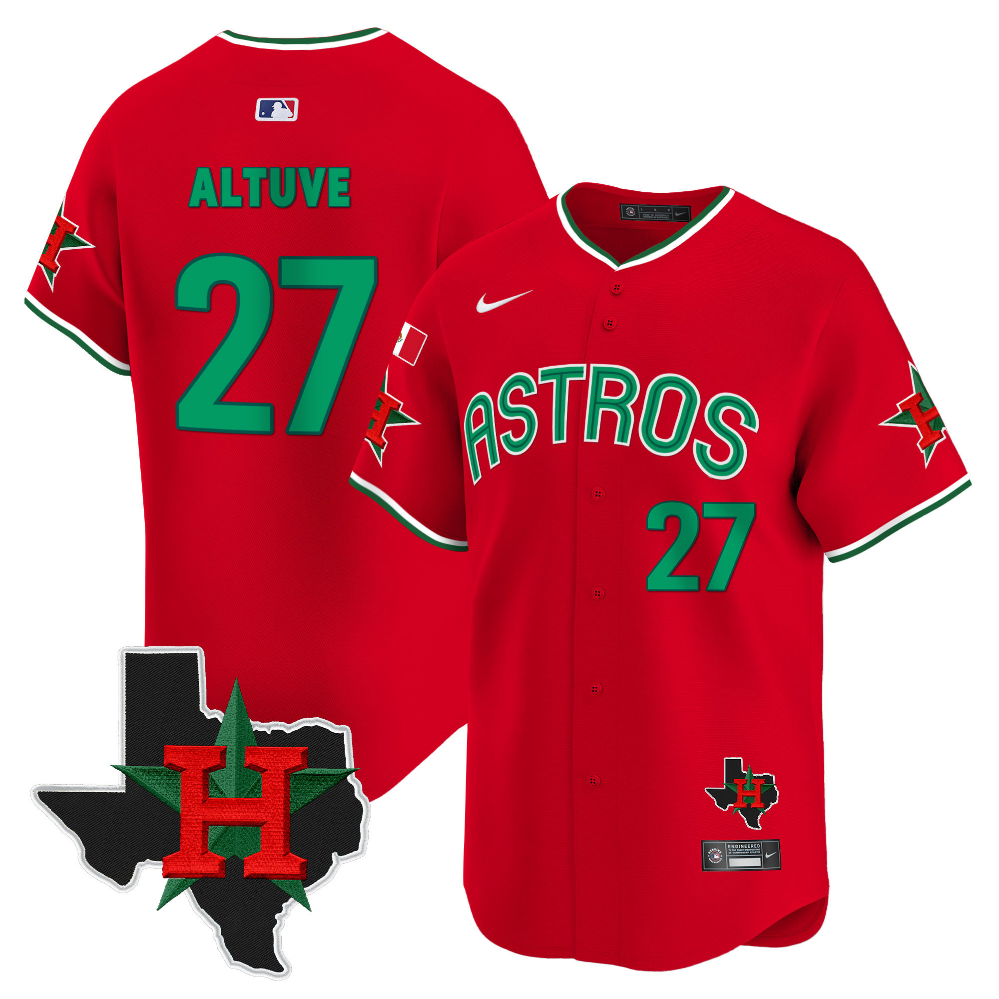 José Altuve Men's Houston Astros Mexico Texas Patch Vapor Premier Limited V3 Red Jersey - All Stitched