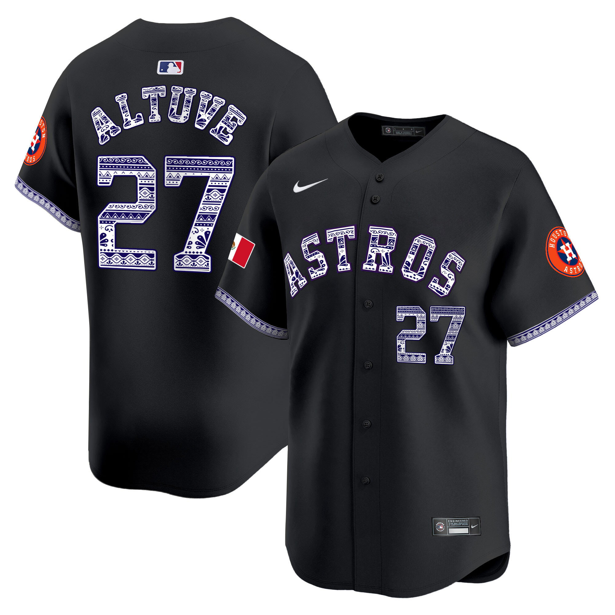 José Altuve Men's Houston Astros Mexico Vapor Premier Limited V2 Black Jersey - All Stitched