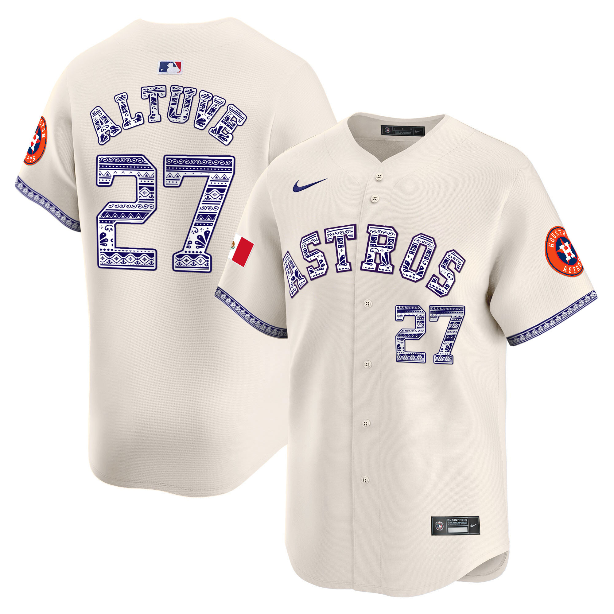 José Altuve Men's Houston Astros Mexico Vapor Premier Limited V2 Cream Jersey - All Stitched