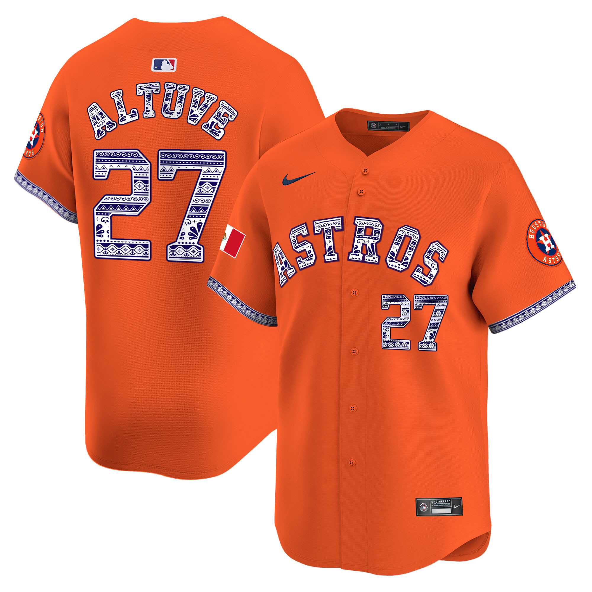 José Altuve Men's Houston Astros Mexico Vapor Premier Limited V2 Orange Jersey - All Stitched