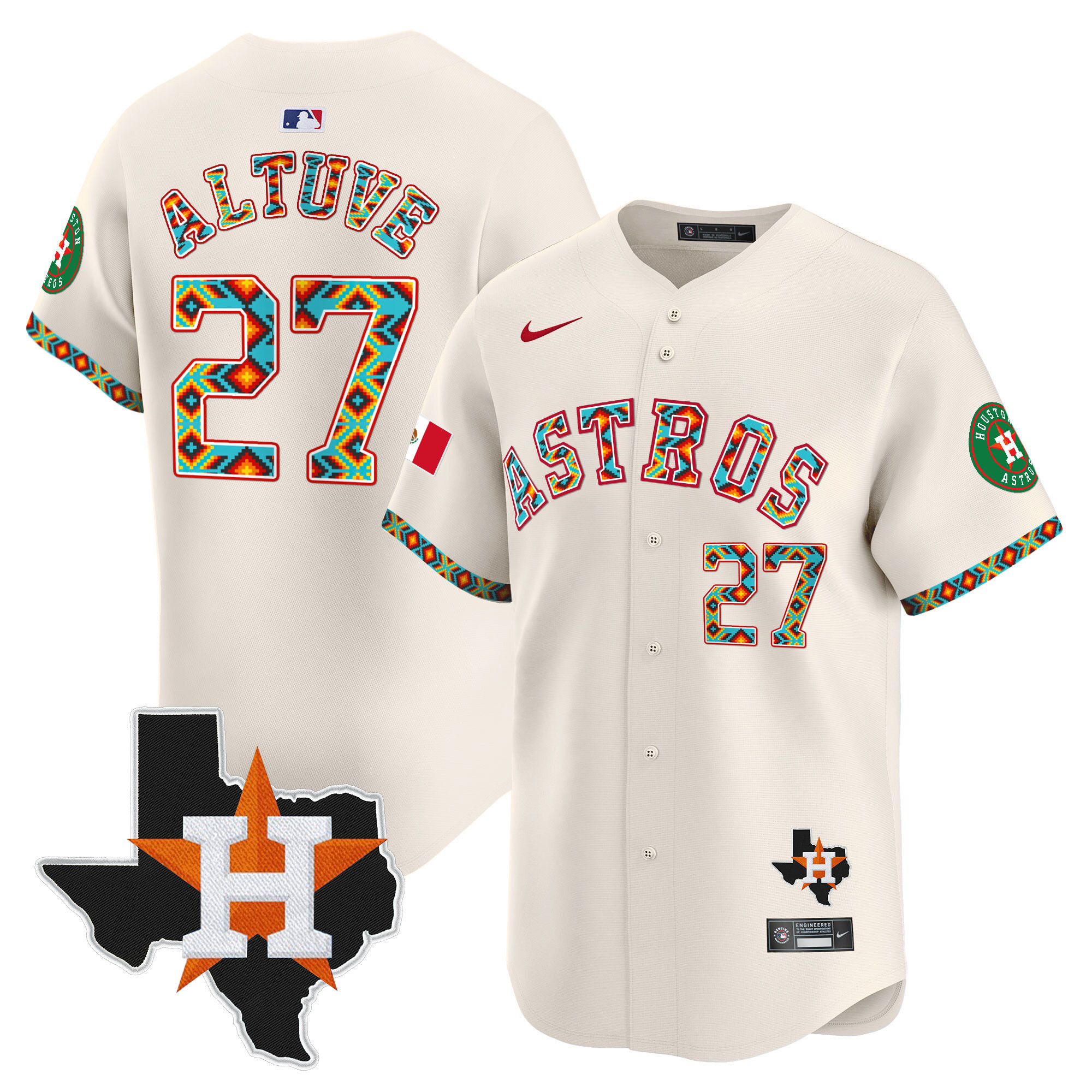 José Altuve Men's Houston Astros Mexico Vapor Premier Limited V3 Cream Jersey - All Stitched