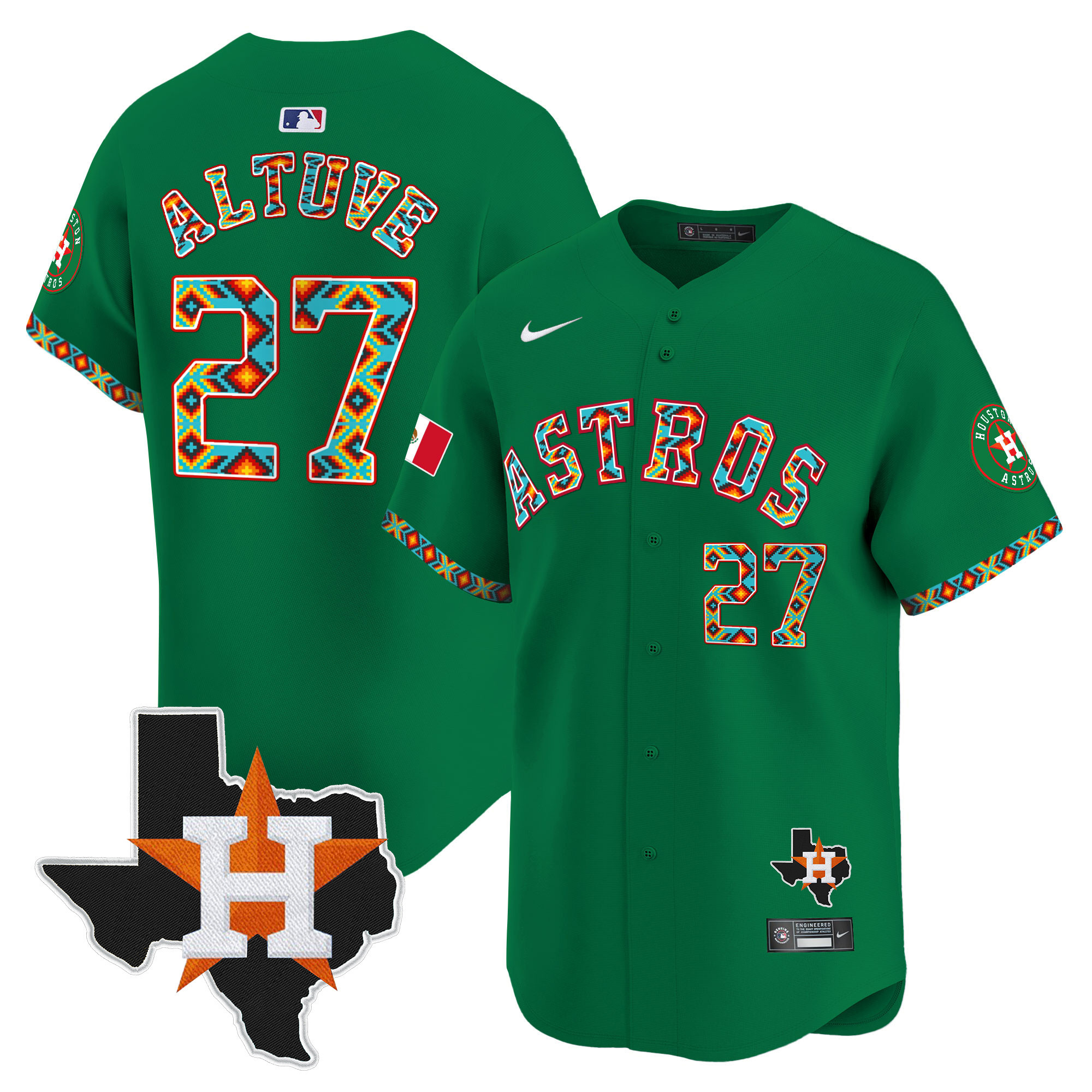 José Altuve Men's Houston Astros Mexico Vapor Premier Limited V3 Green Jersey - All Stitched