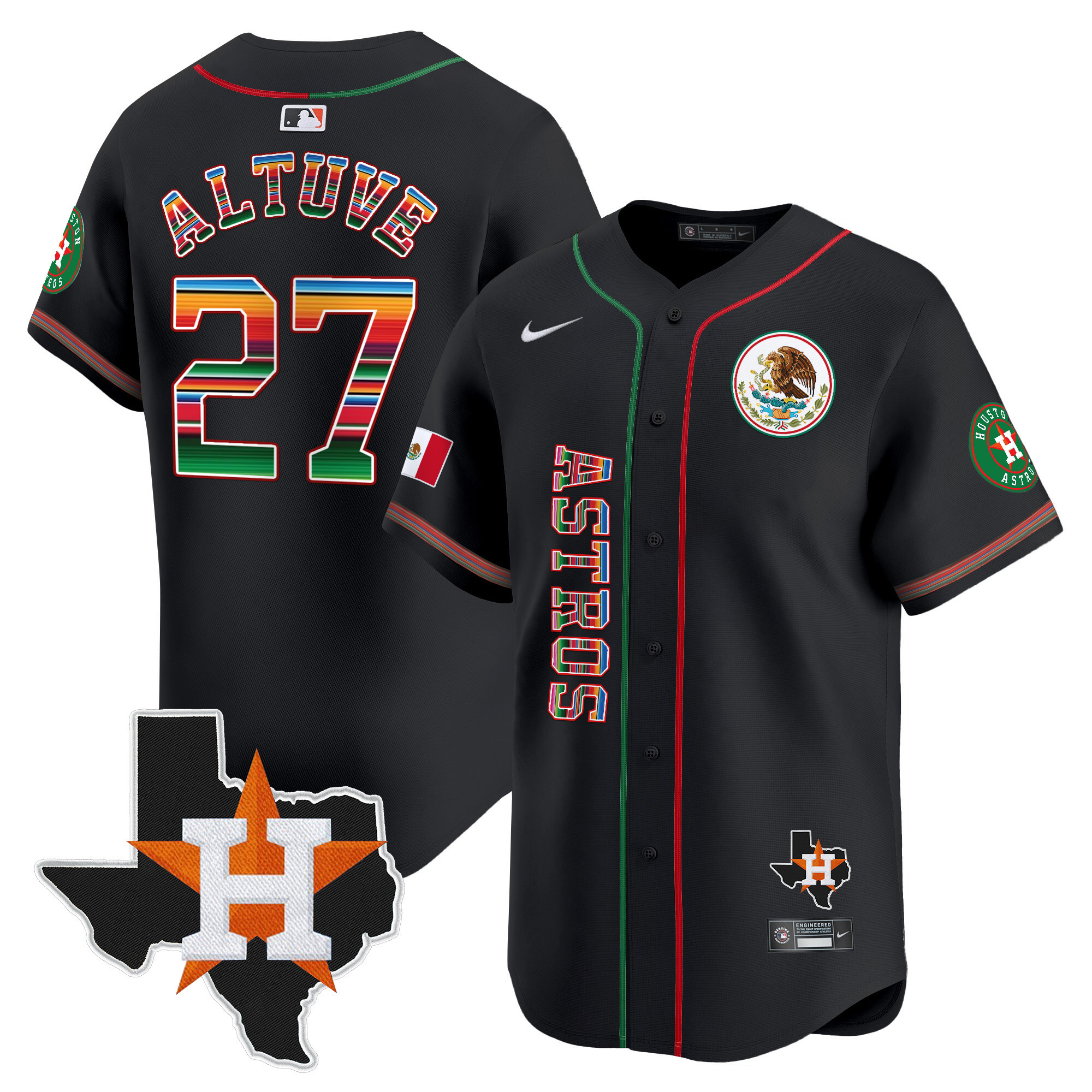 José Altuve Men's Houston Astros Mexico Vapor Premier Limited V4 Black Jersey - All Stitched