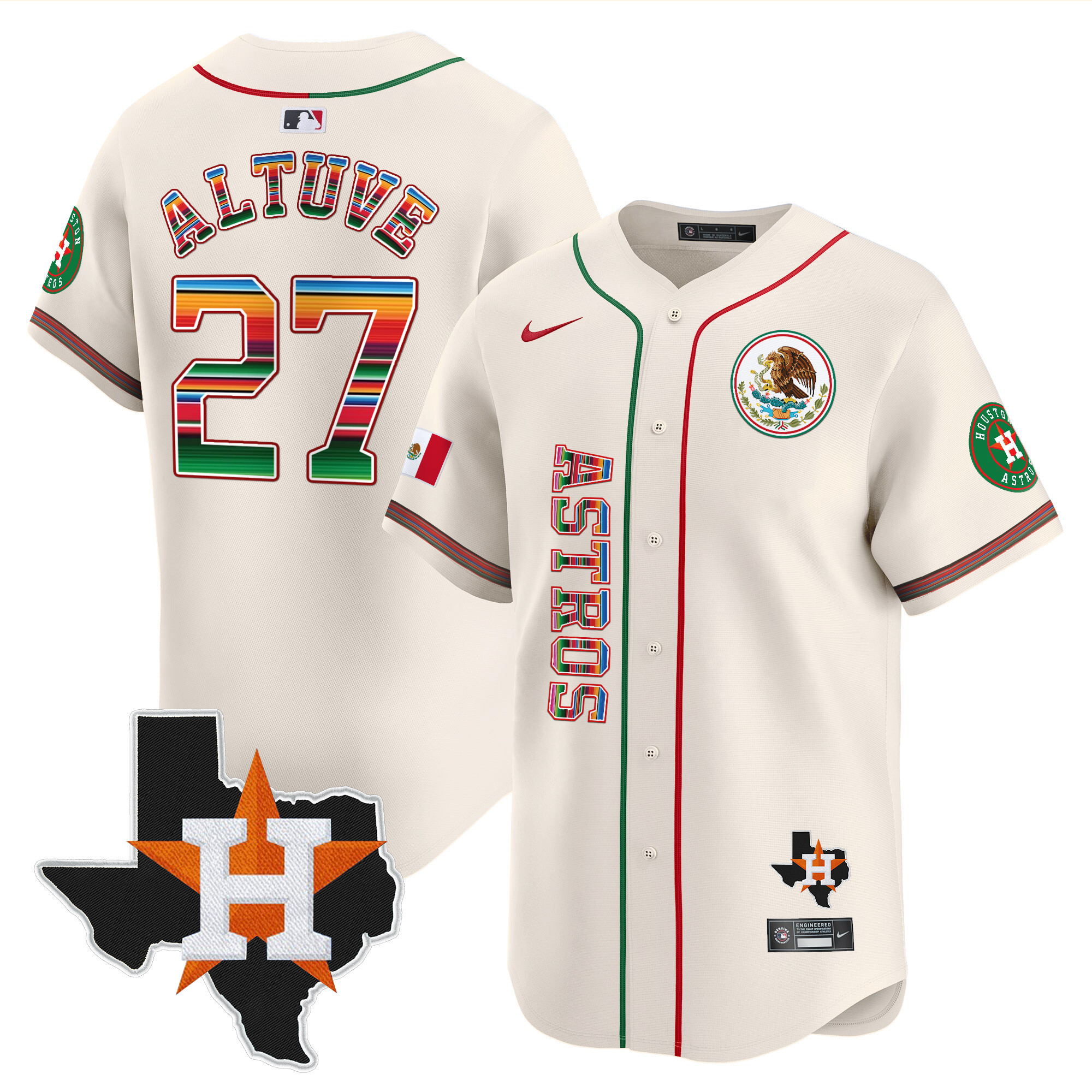 José Altuve Men's Houston Astros Mexico Vapor Premier Limited V4 Cream Jersey - All Stitched