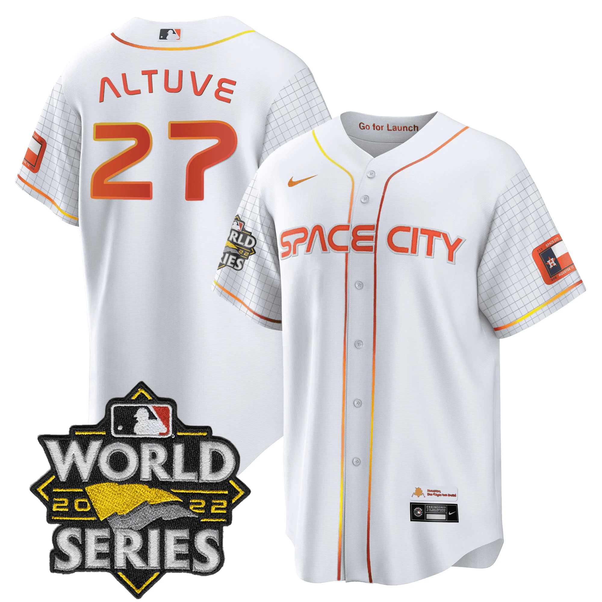 José Altuve Men's Houston Astros Space City Black & White Cool White Jersey - All Stitched