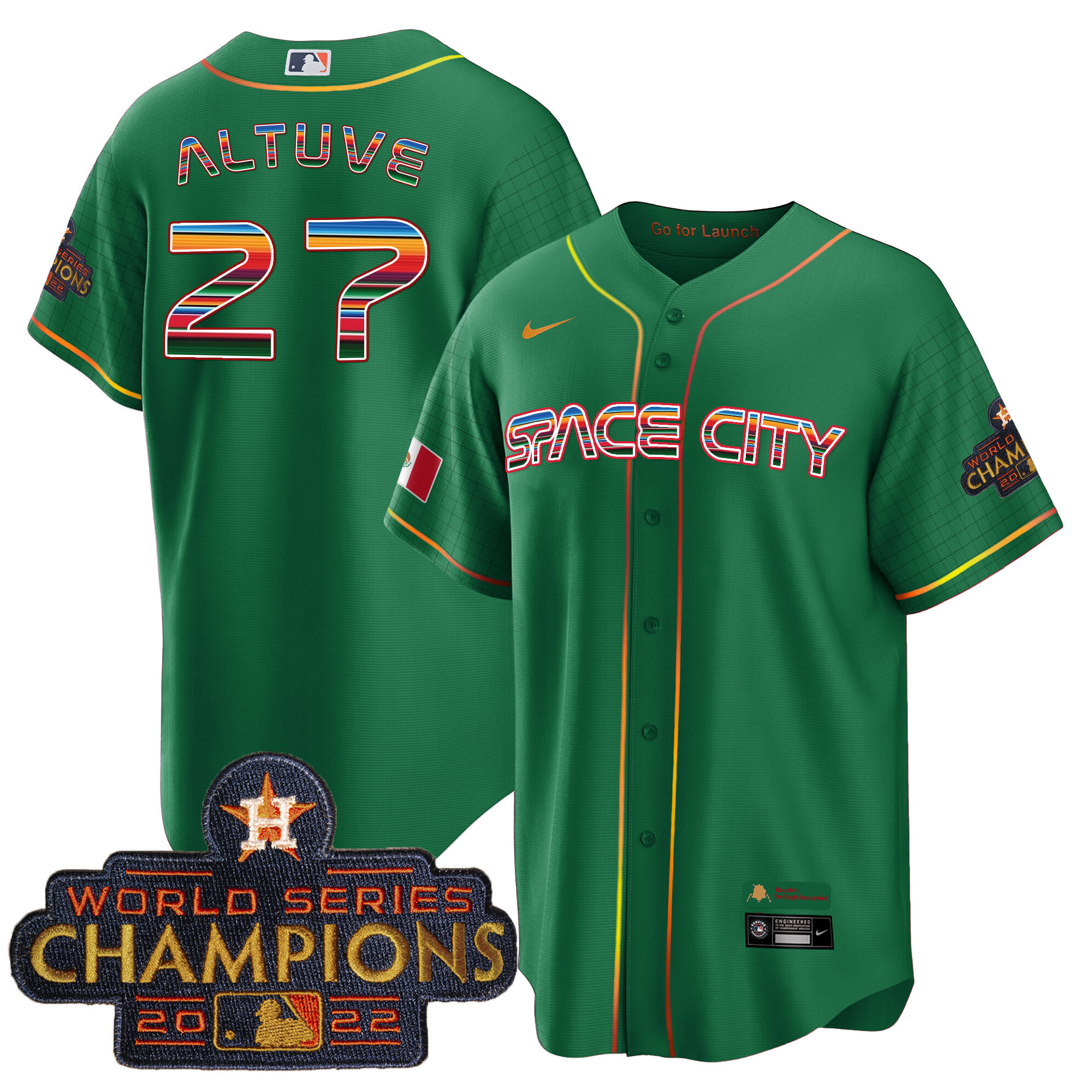 José Altuve Men's Houston Astros Space City Mexico Cool Base Green Jersey - All Stitched