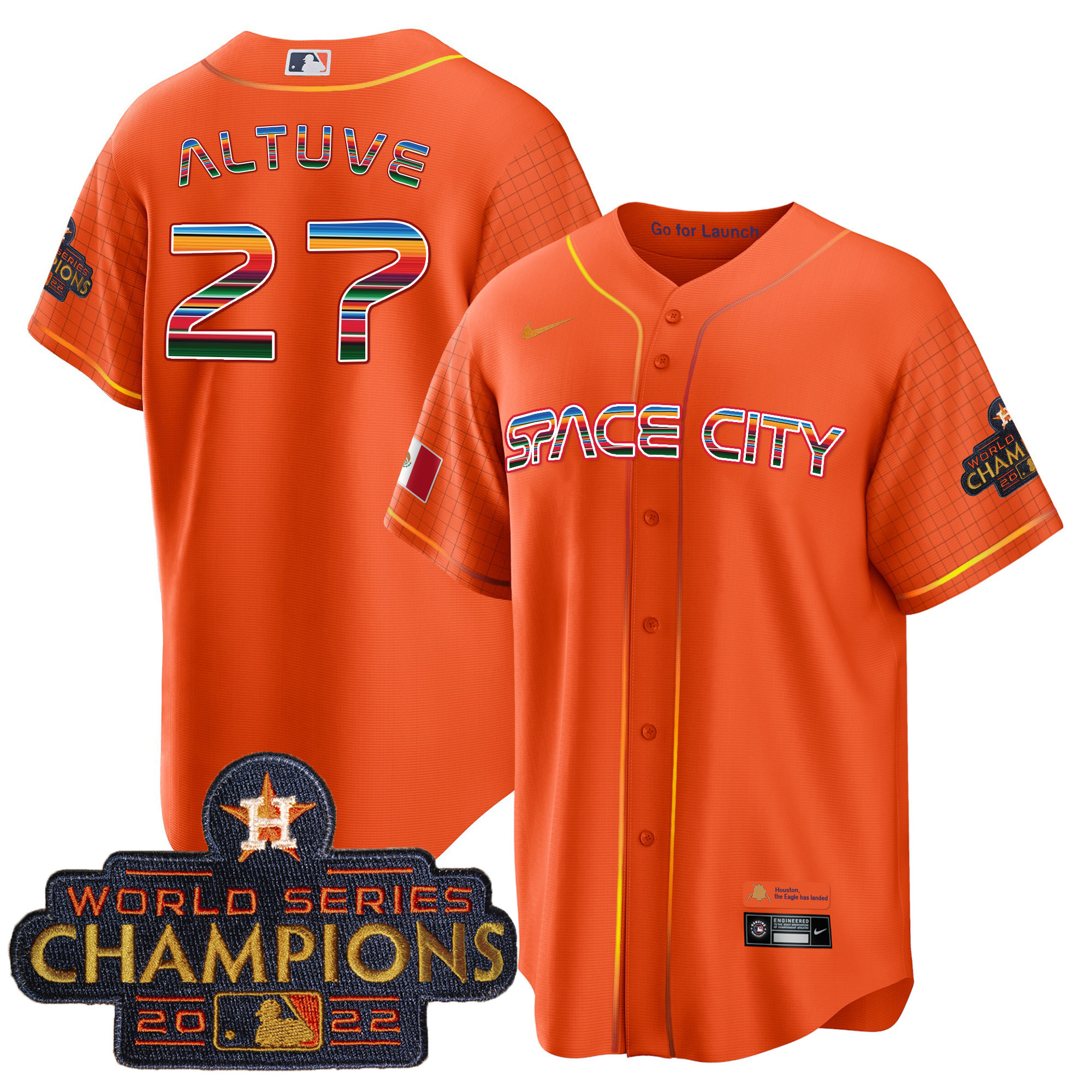 José Altuve Men's Houston Astros Space City Mexico Cool Base Orange Jersey - All Stitched