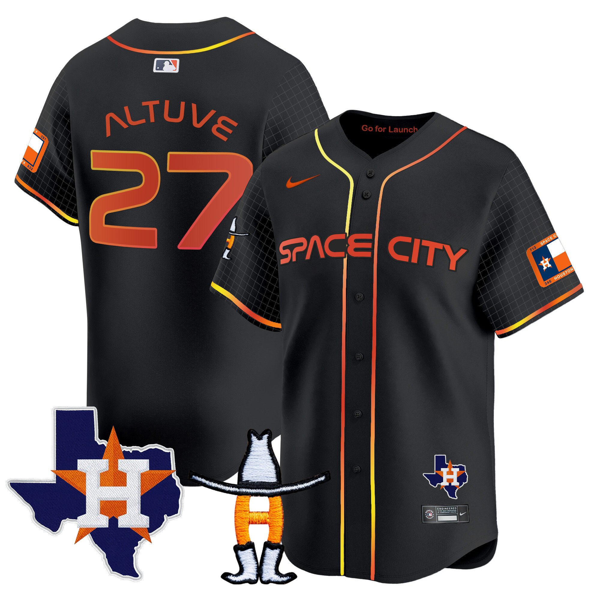 José Altuve Men's Houston Astros Space City Texas Patch Vapor Premier Limited Black Jersey - All Stitched